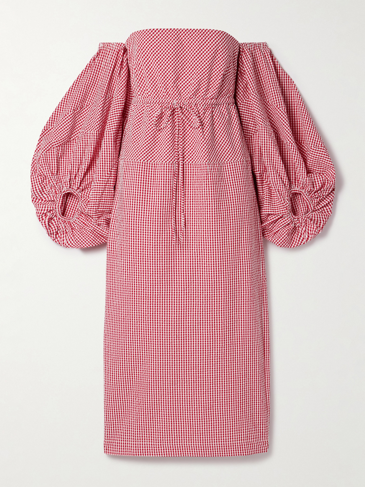 Rosie Assoulin Off-the-shoulder Gingham Cotton-seersucker Midi Dress In Red