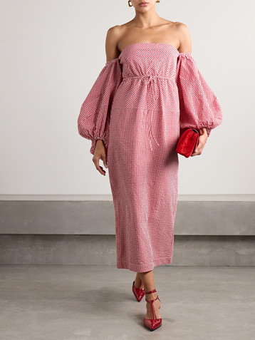 Rosie Assoulin Off-the-shoulder gingham cotton-seersucker midi dress