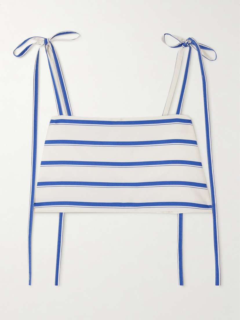 Rosie Assoulin Cropped Striped Herringbone Cotton-blend Top