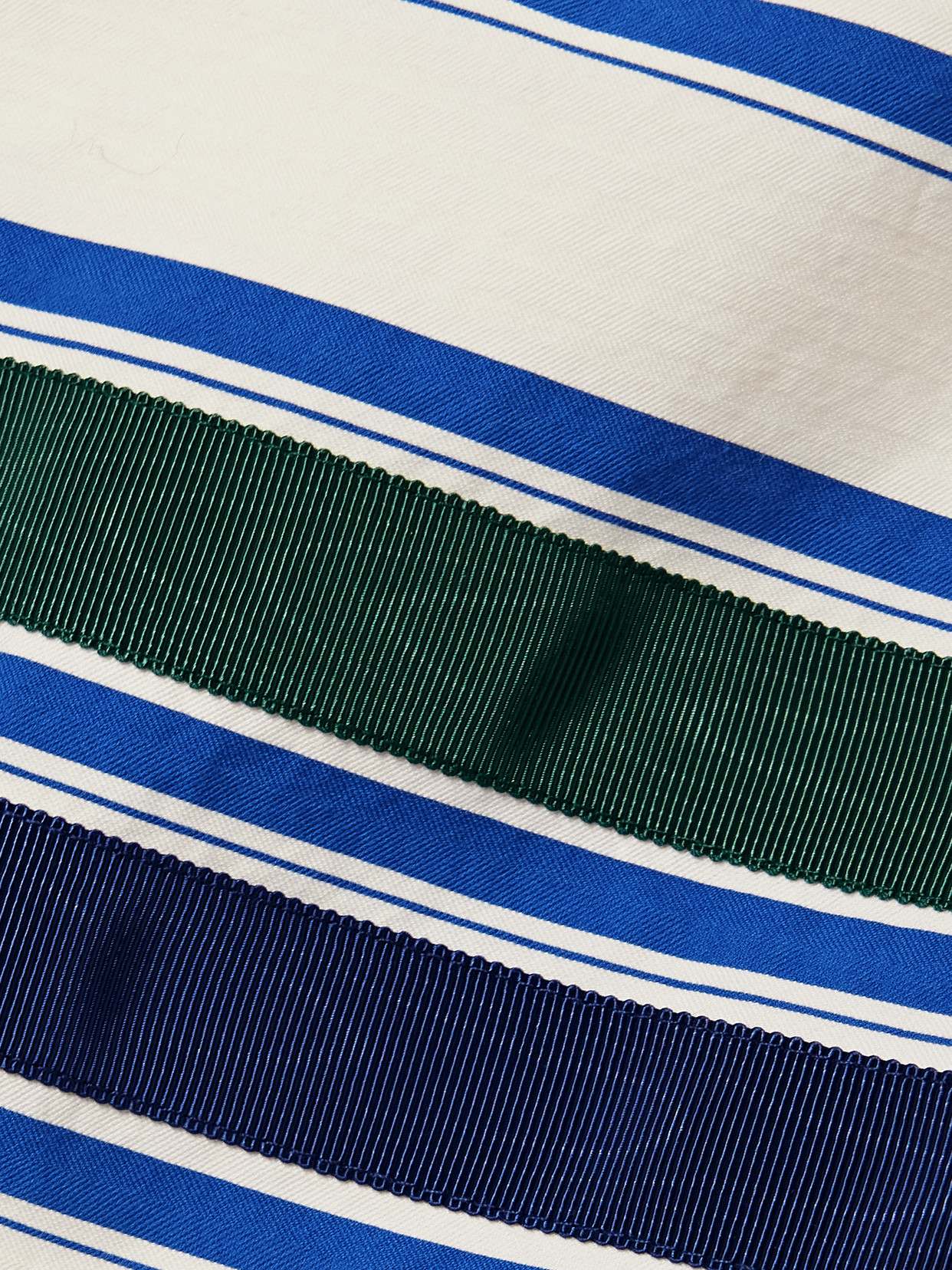 Rosie Assoulin Ribbon Grosgrain-trimmed Striped Herringbone Cotton-blend Midi Skirt
