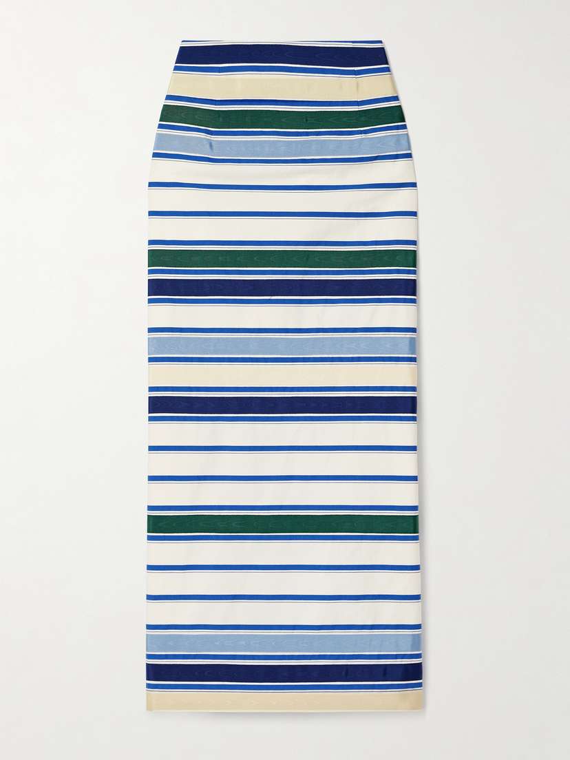 Rosie Assoulin Ribbon Grosgrain-trimmed Striped Herringbone Cotton-blend Midi Skirt