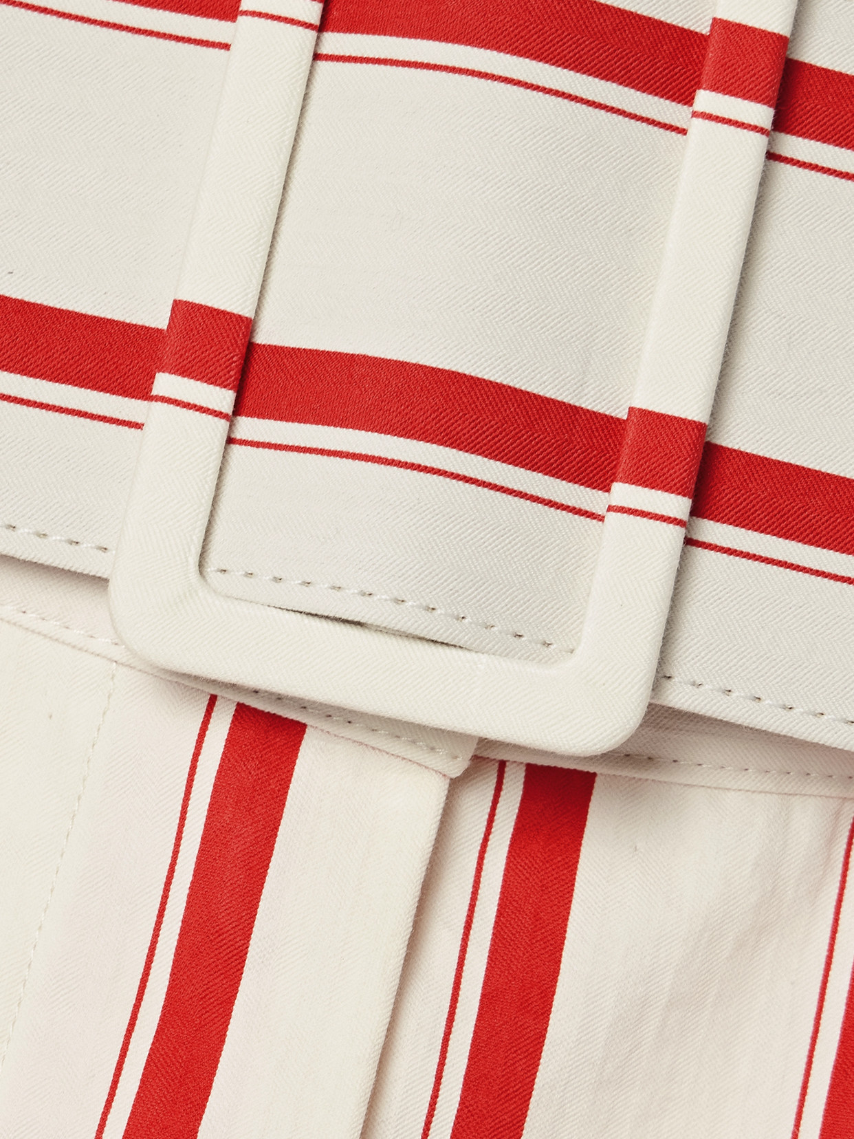 Shop Rosie Assoulin Belted Pleated Striped Herringbone Cotton-blend Shorts