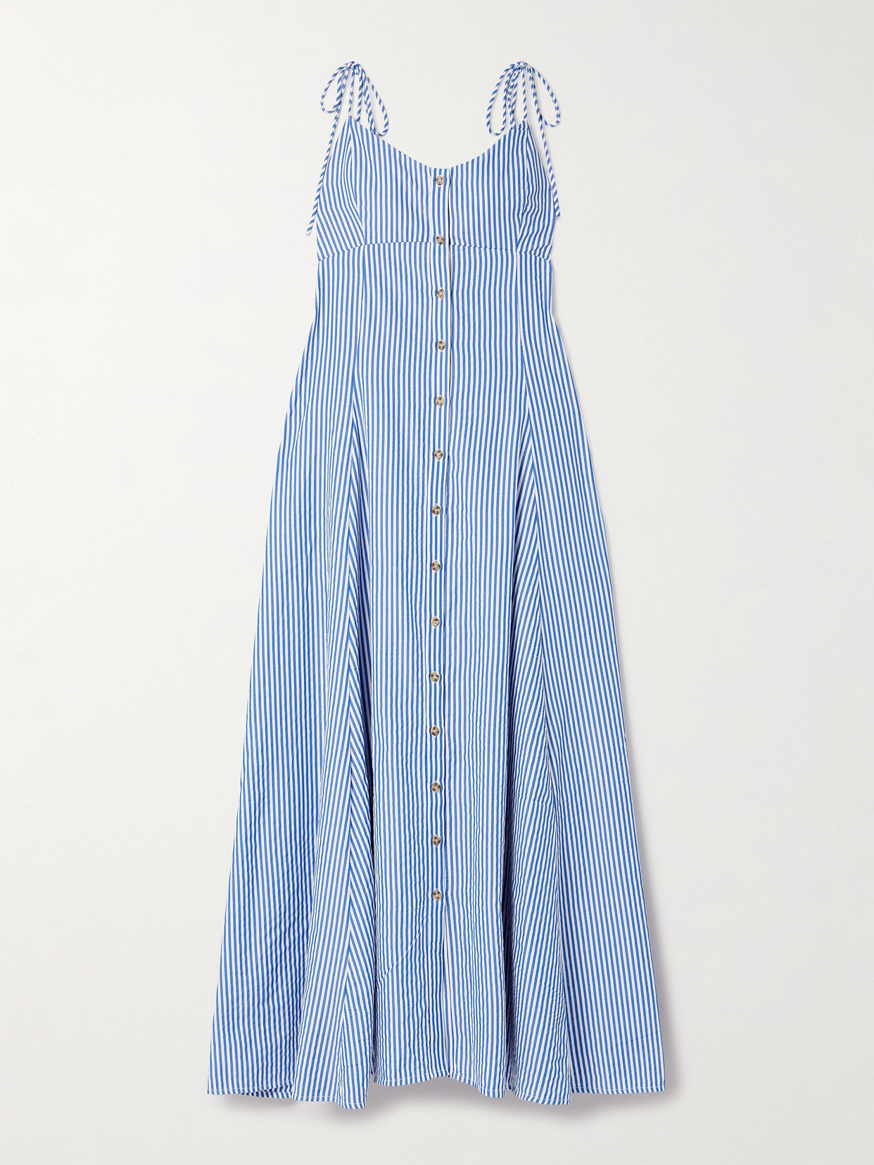 Rosie Assoulin - High Garden Pleated Striped Poplin Maxi Dress - Blue