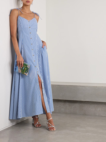 Rosie Assoulin High Garden pleated striped poplin maxi dress