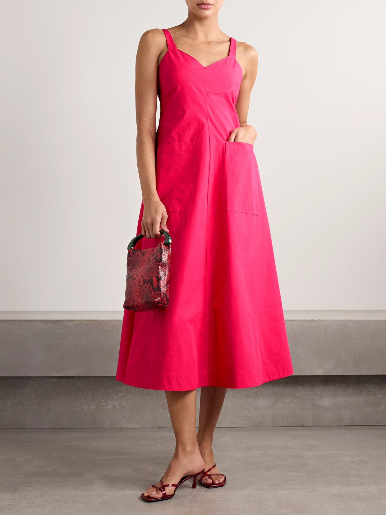 Rosie Assoulin Pocktail Cotton-poplin Midi Dress In Pink