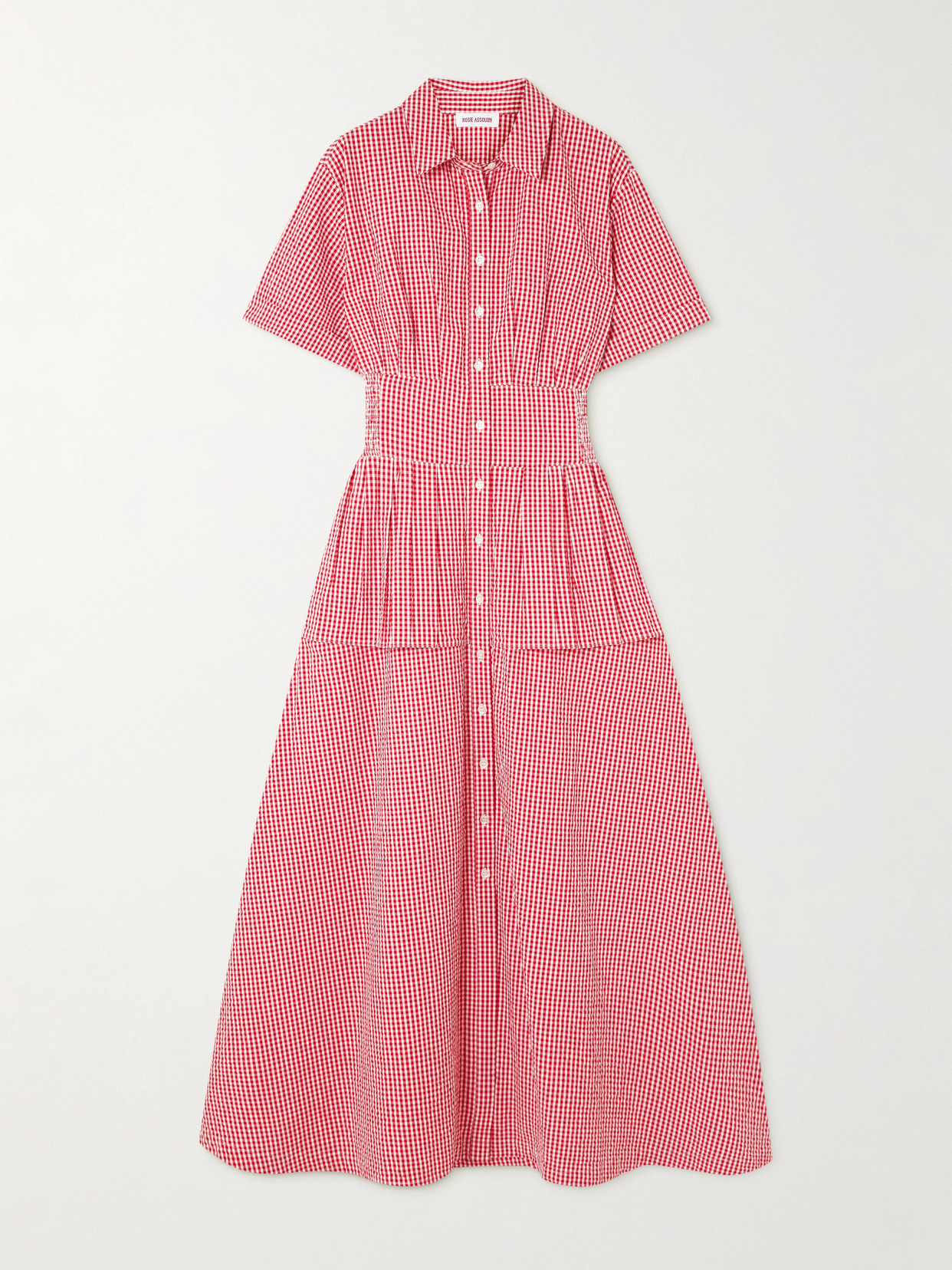 Rosie Assoulin Boogie Woogie Bugle Boy Gingham Cotton-seersucker Maxi Shirt Dress In Red