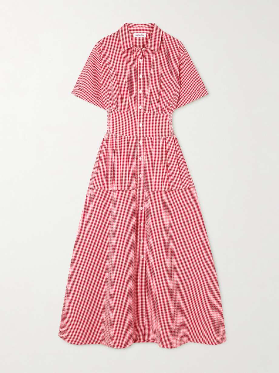 boogie woogie bugle boy gingham cotton-seersucker maxi shirt dress