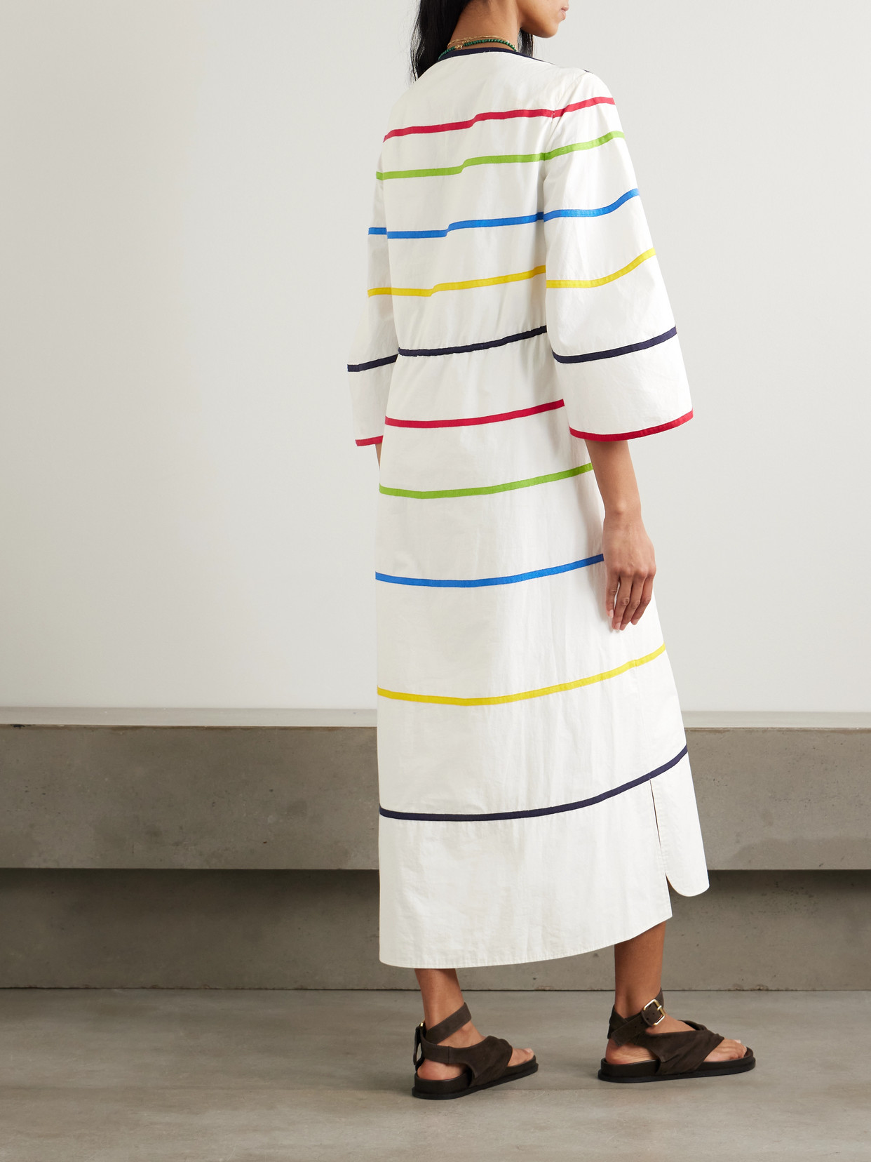 Shop Rosie Assoulin Ribbon Grosgrain-trimmed Cotton-poplin Midi Dress In White