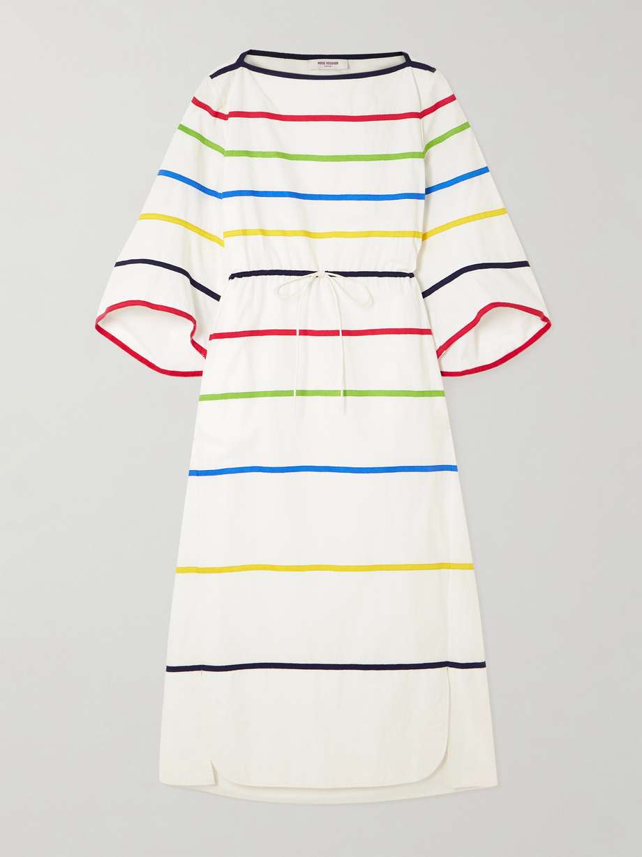 ribbon grosgrain-trimmed cotton-poplin midi dress