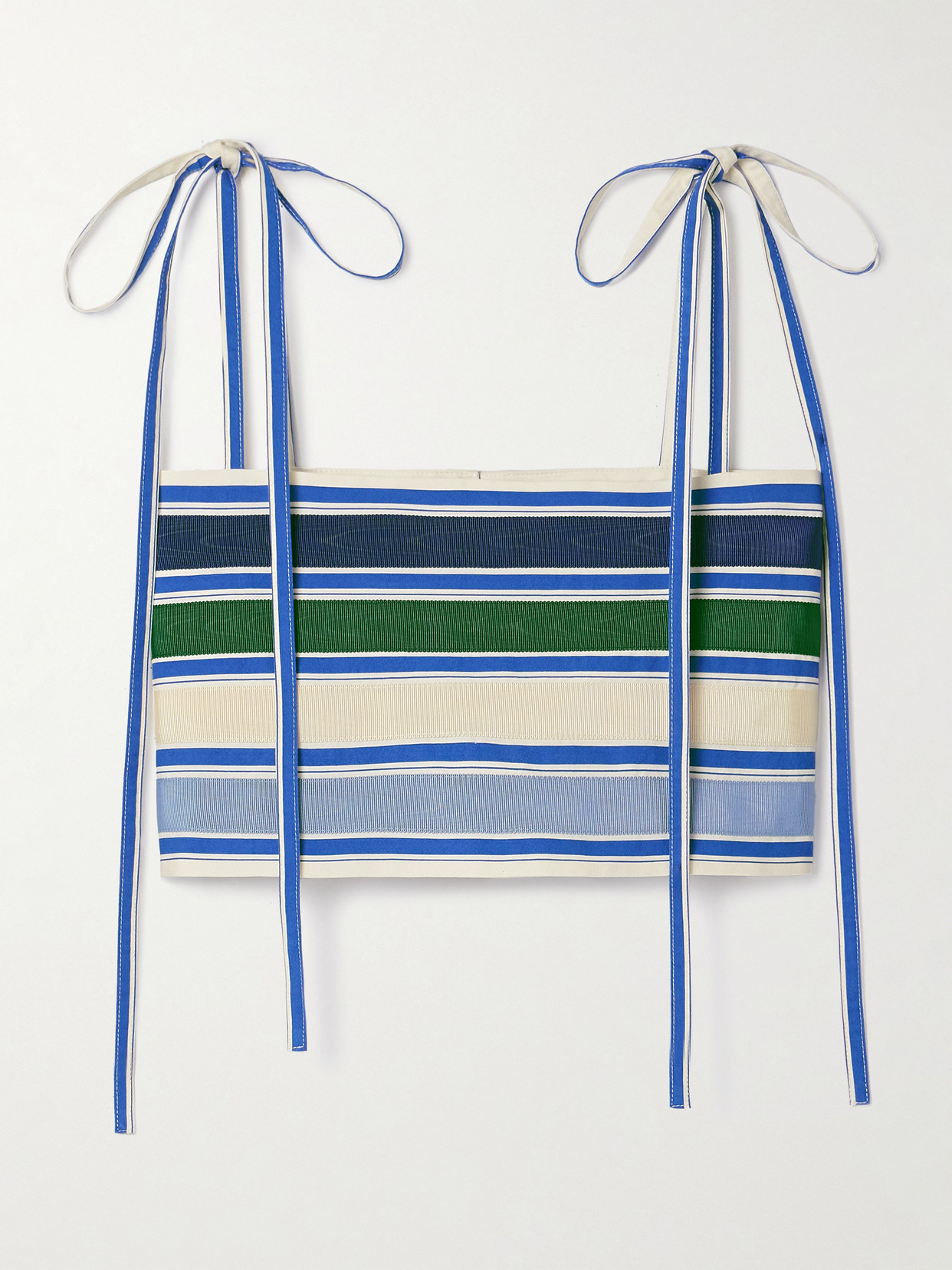 Rosie Assoulin Cropped Grosgrain-trimmed Striped Cotton-blend Twill Top