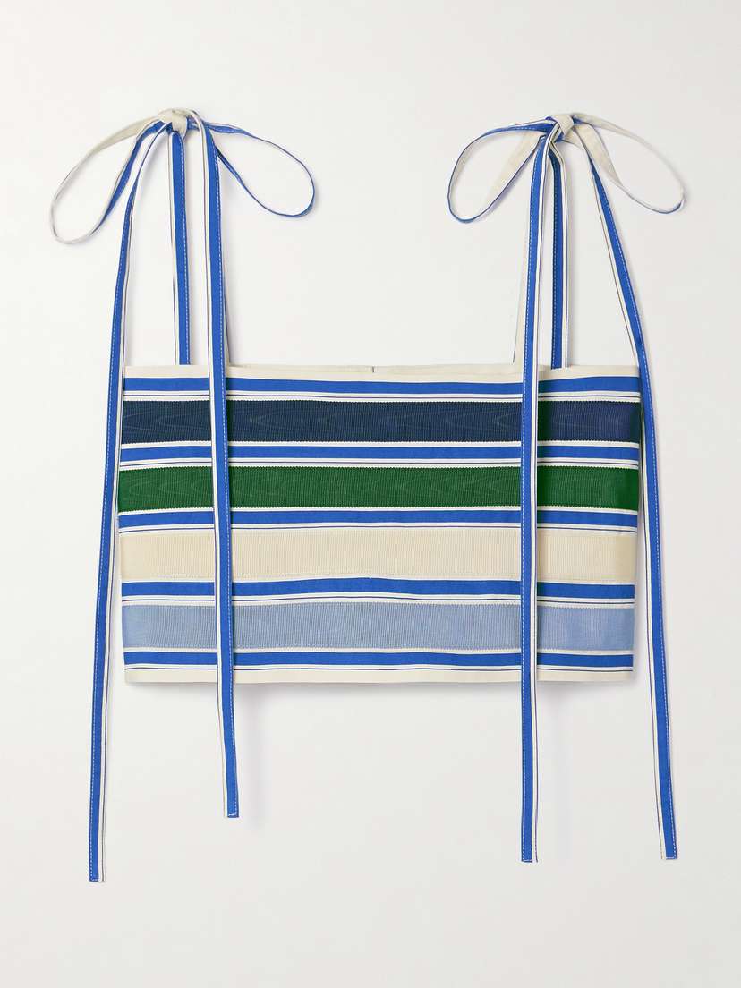 Rosie Assoulin Cropped Grosgrain-trimmed Striped Cotton-blend Twill Top