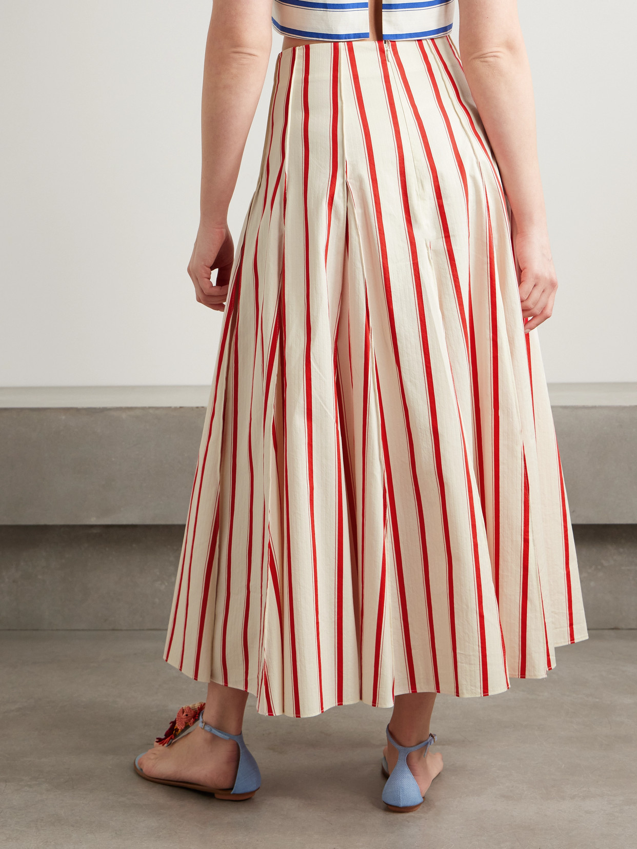 Rosie Assoulin Million Pleats Striped Herringbone Cotton-blend Maxi Skirt