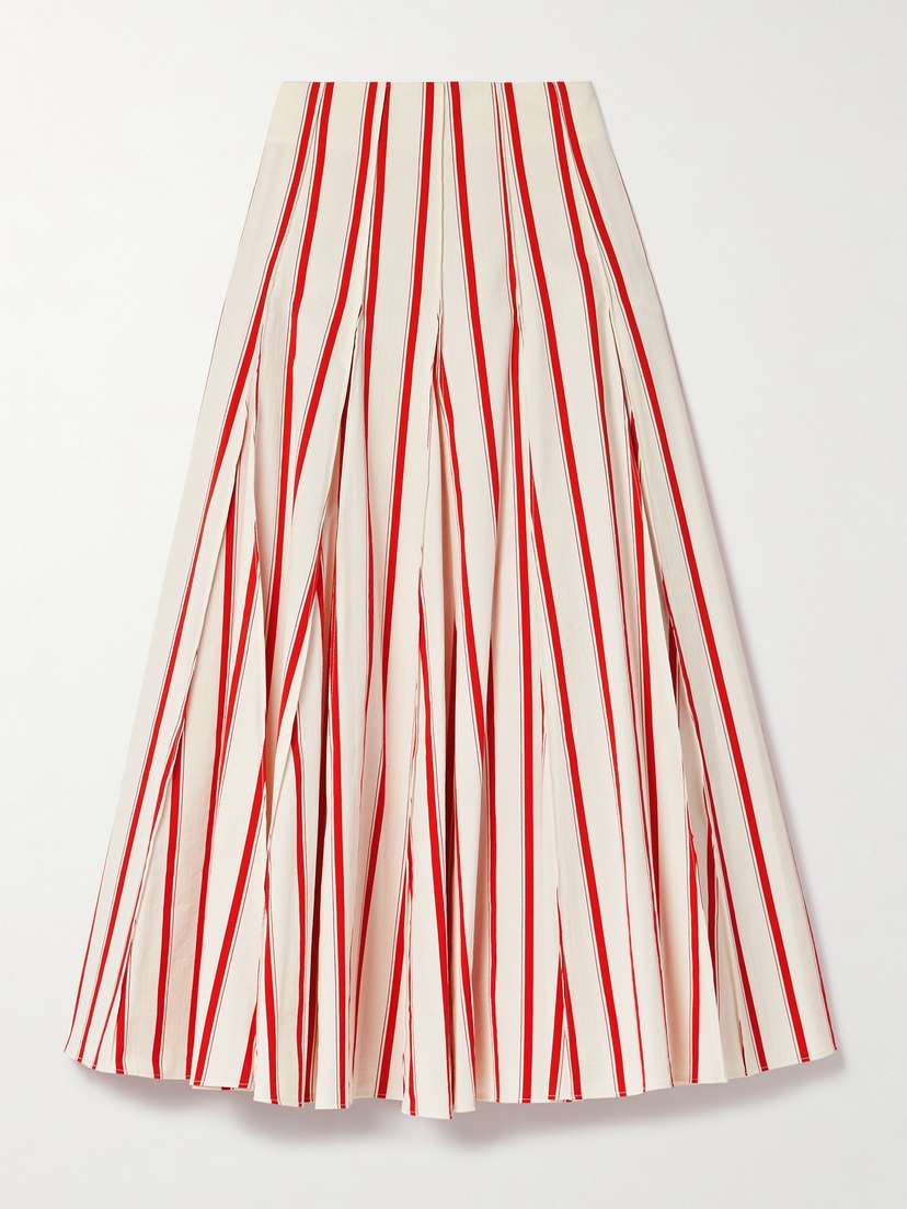 Rosie Assoulin Million Pleats Striped Herringbone Cotton-blend Maxi Skirt