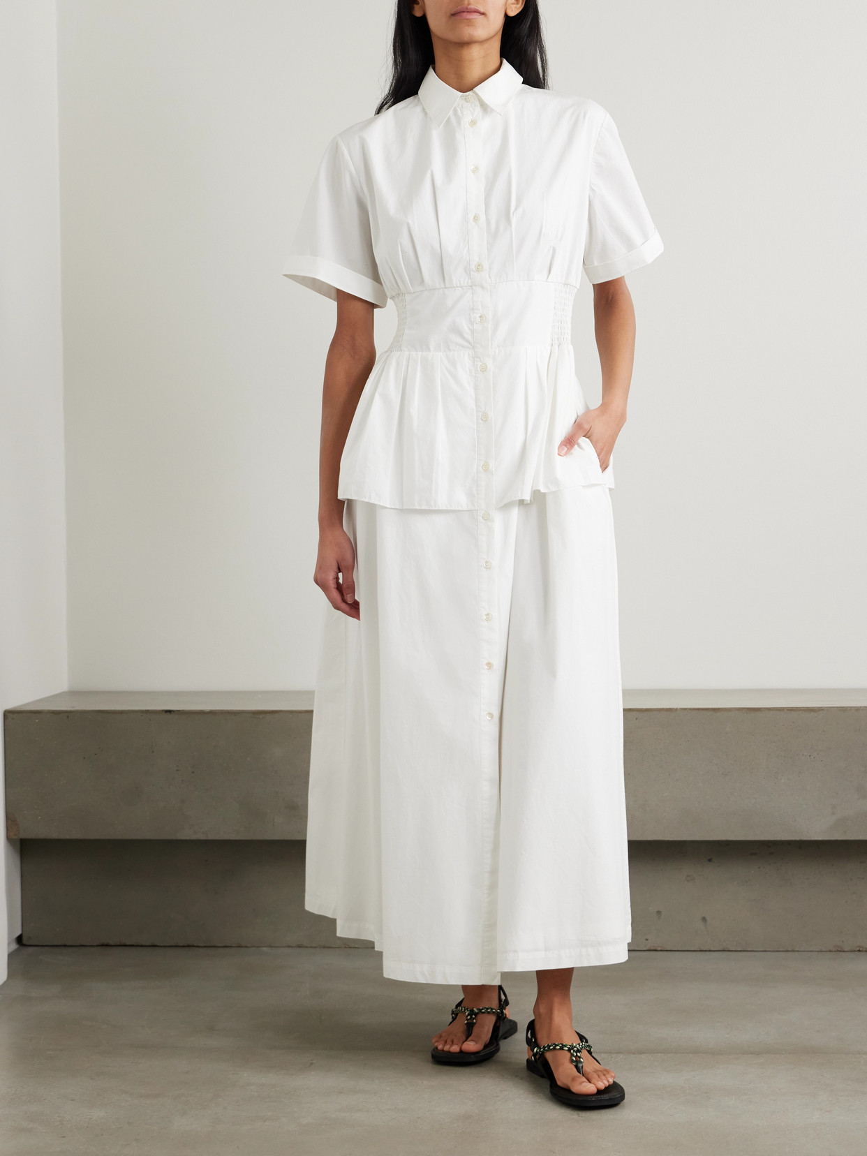 Rosie Assoulin Boogie Woogie Bugle Boy Cotton-poplin Maxi Shirt Dress In White