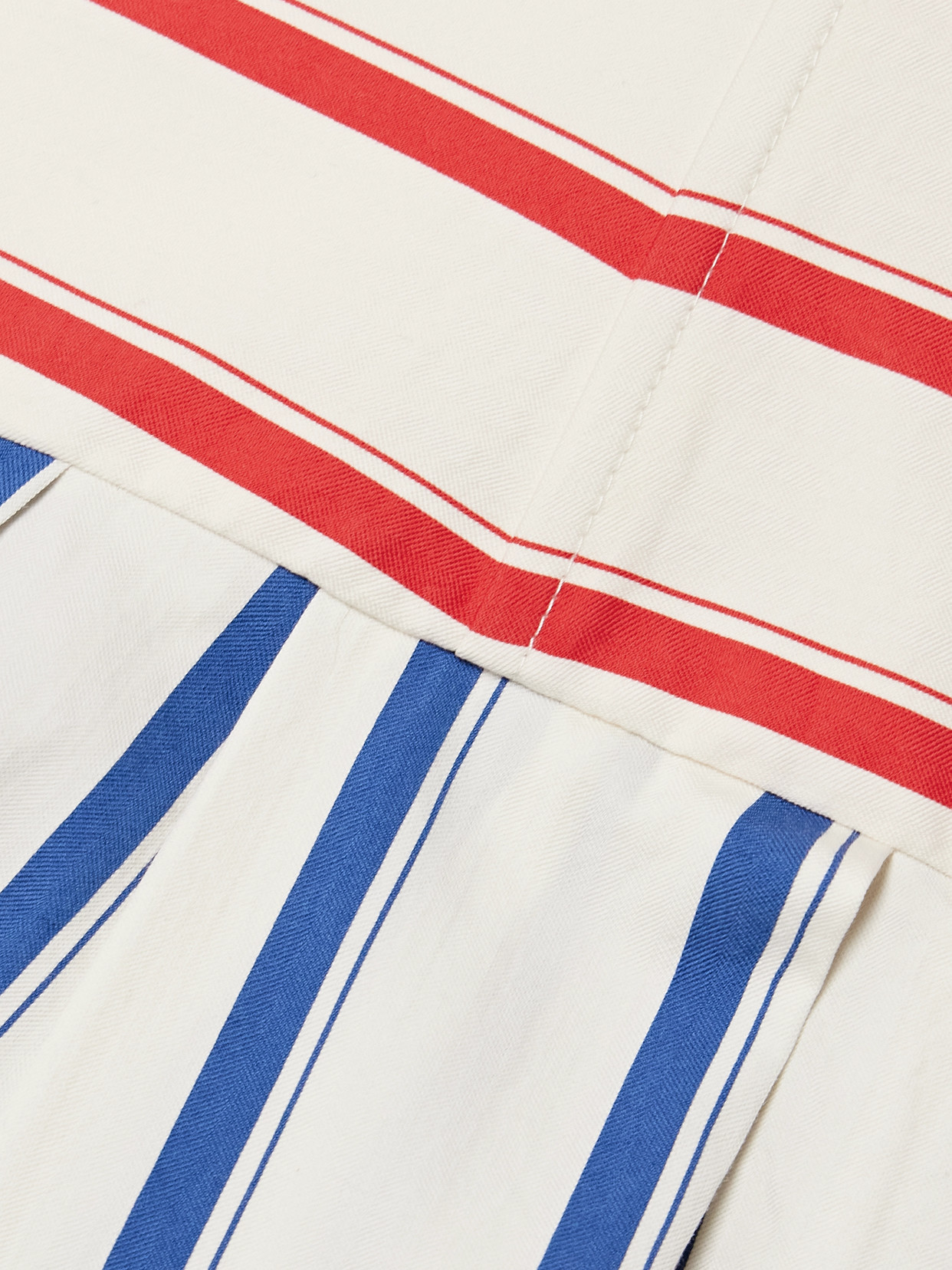 Shop Rosie Assoulin Strapless Pleated Striped Herringbone Cotton-blend Maxi Dress