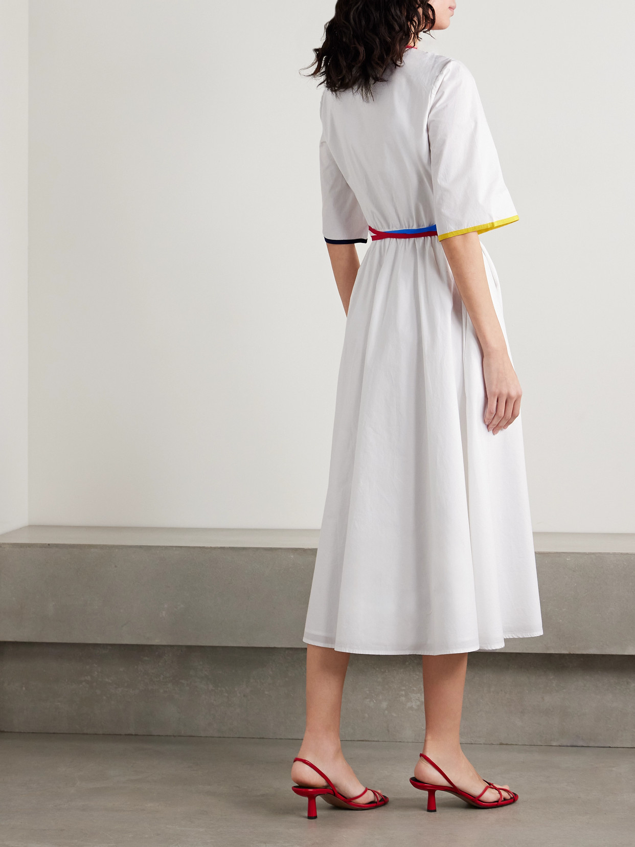 Rosie Assoulin Ribbon Grosgrain-trimmed Cotton-poplin Midi Wrap Dress In White