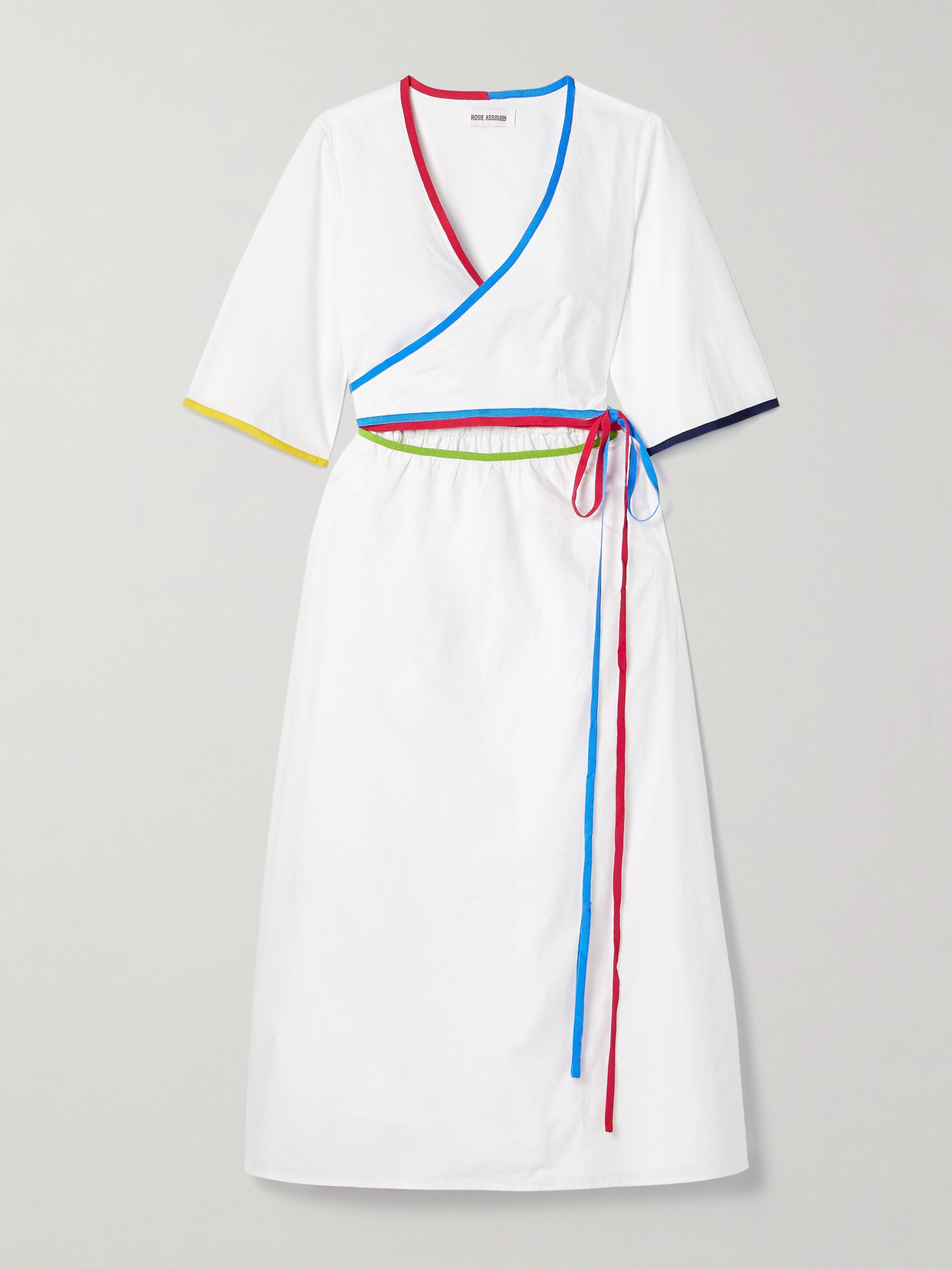 Rosie Assoulin Ribbon Grosgrain-trimmed Cotton-poplin Midi Wrap Dress In White