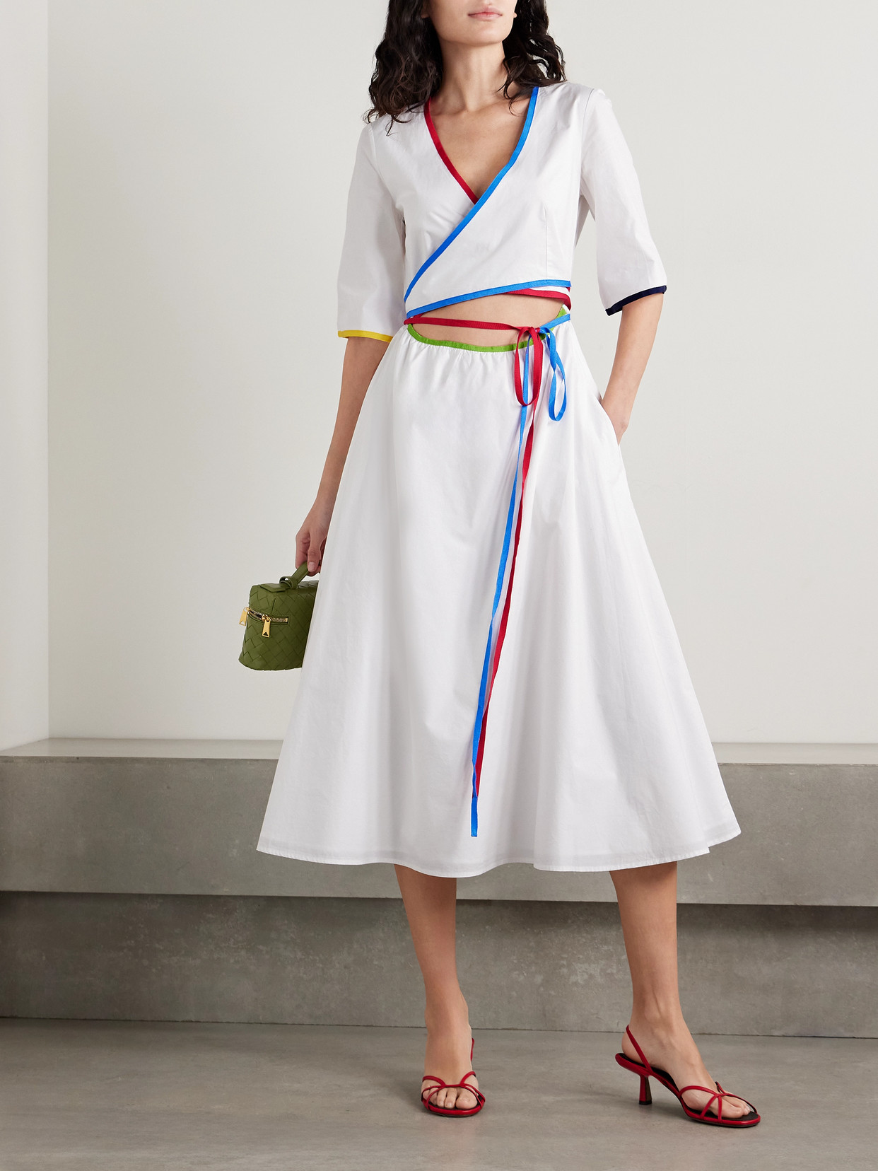Rosie Assoulin Ribbon Grosgrain-trimmed Cotton-poplin Midi Wrap Dress In White