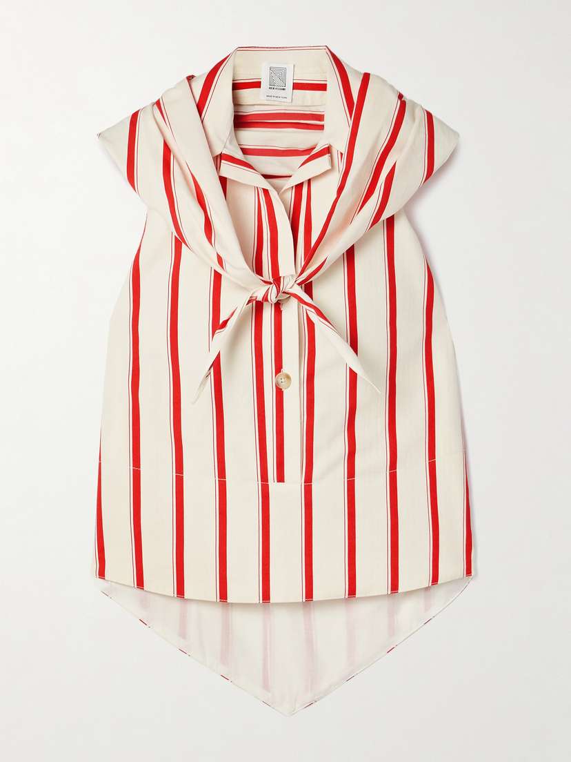 Rosie Assoulin Kerchief Striped Herringbone Cotton-blend Halterneck Top