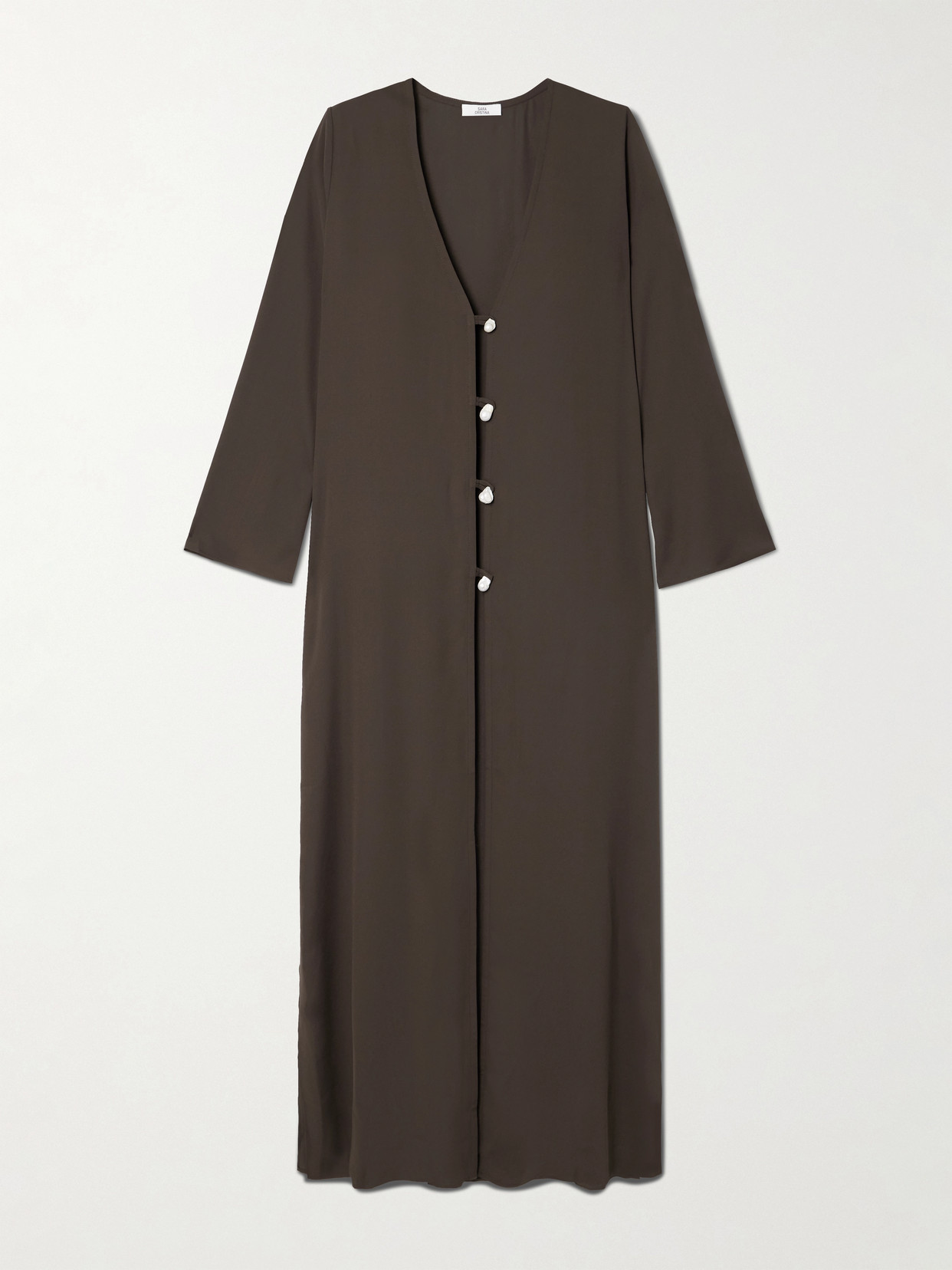 Sara Cristina Pearl-embellished Recycled Silk-georgette Coverup In Brown
