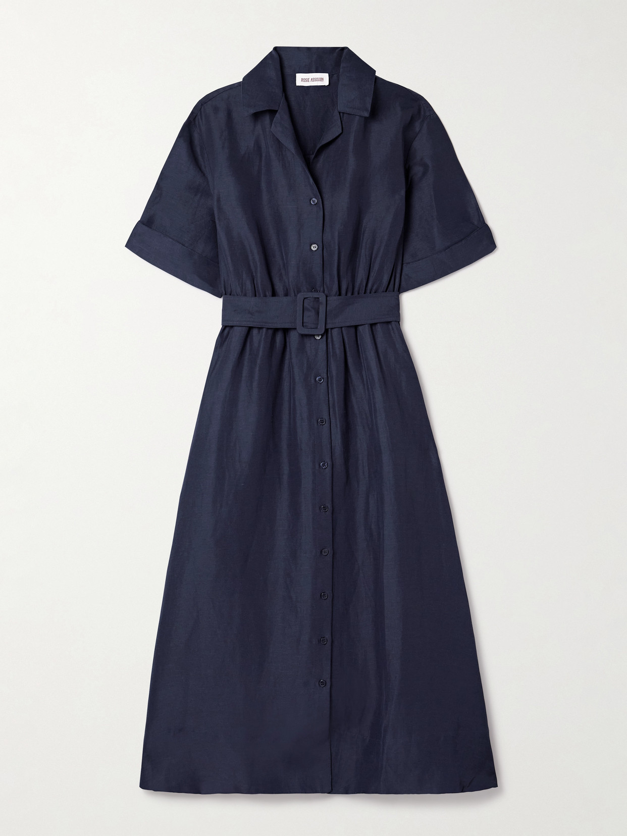Rosie Assoulin Jane Belted Woven Midi Shirt Dress In Blue