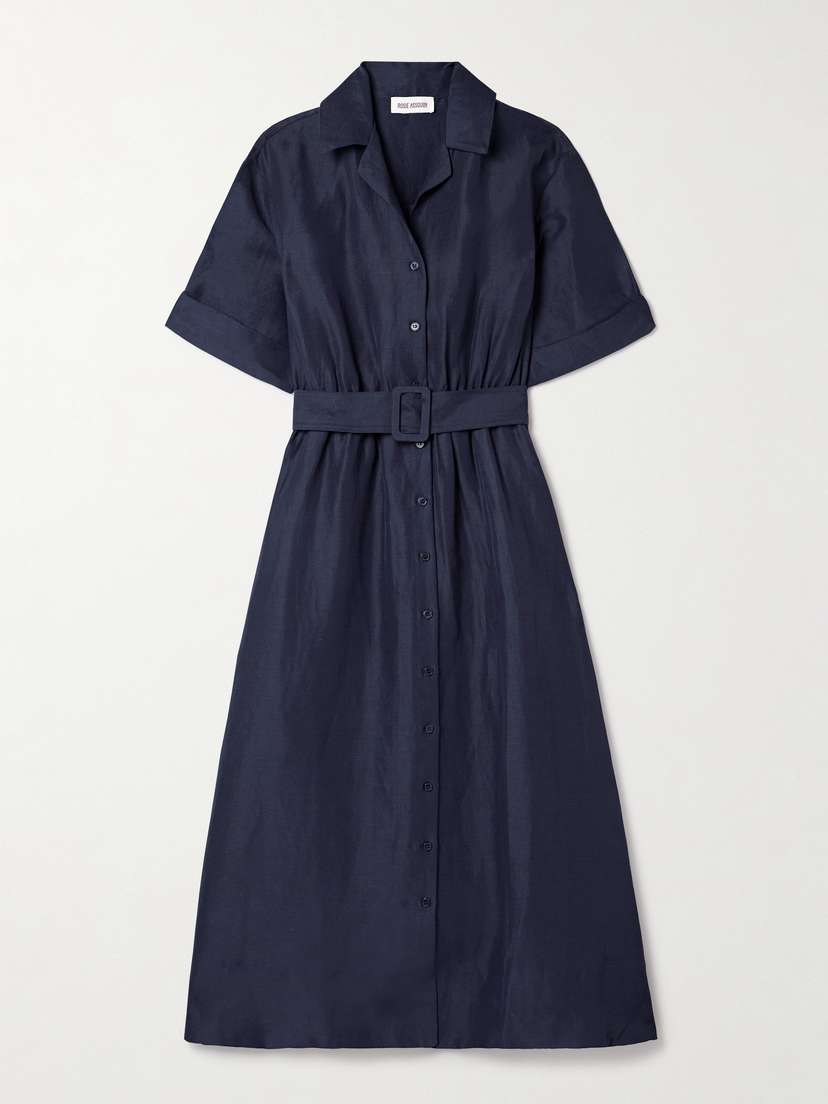 Rosie Assoulin Jane Belted Woven Midi Shirt Dress