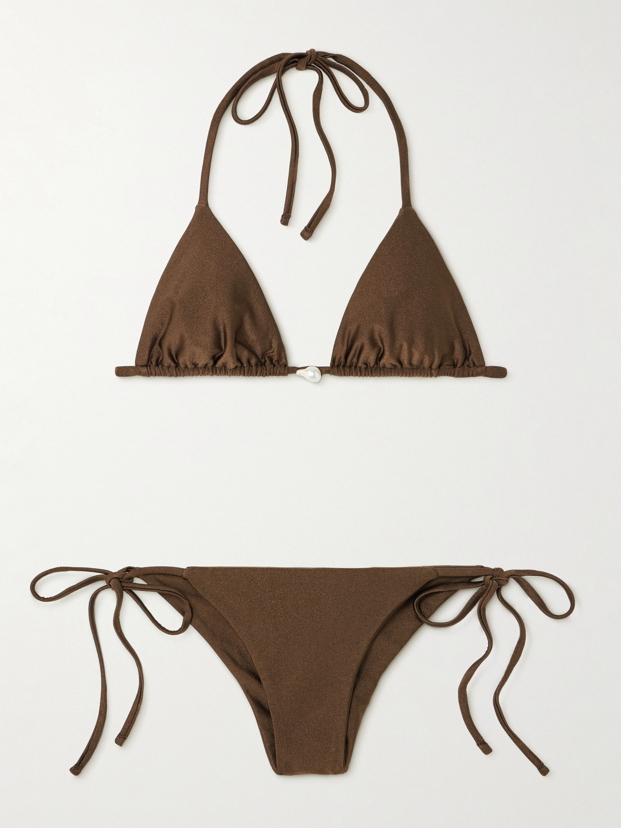 Sara Cristina Pearl-embellished Triangle Bikini In Brown