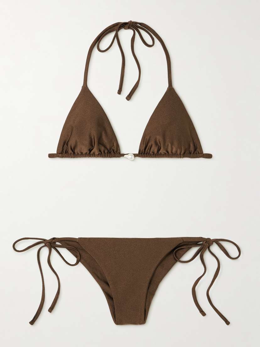 SARA CRISTINA Pearl-embellished Triangle Bikini