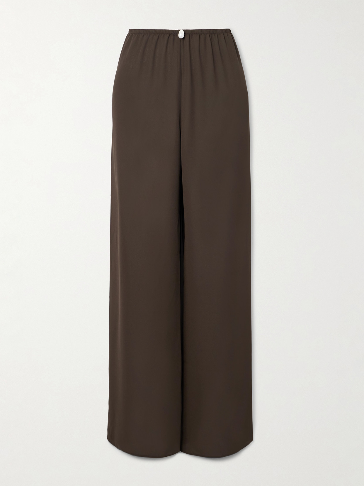 Sara Cristina Playa Pearl-embellished Georgette Wide-leg Pants In Brown