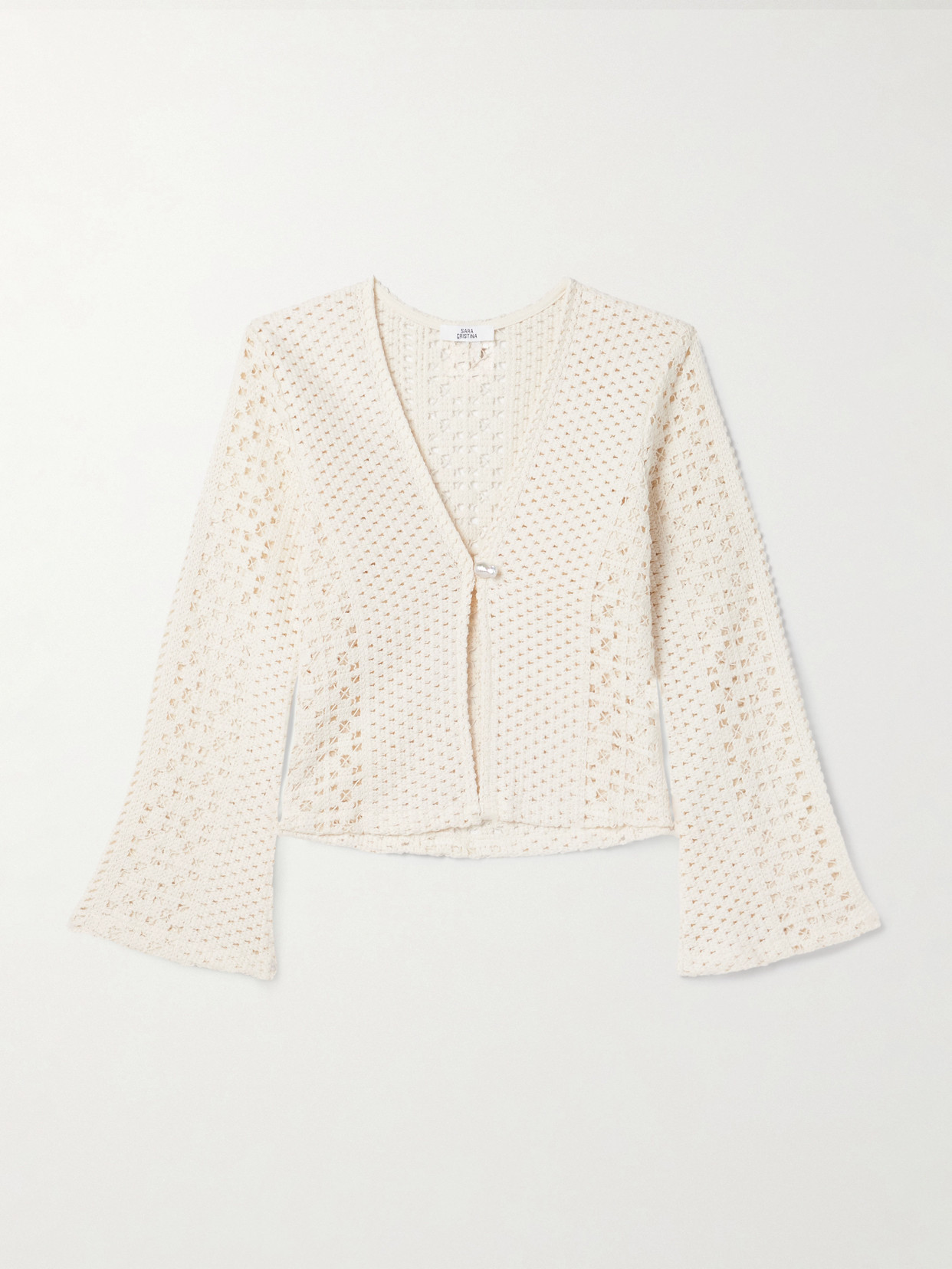 Sara Cristina Nerea Pearl-embellished Crocheted Cotton Top
