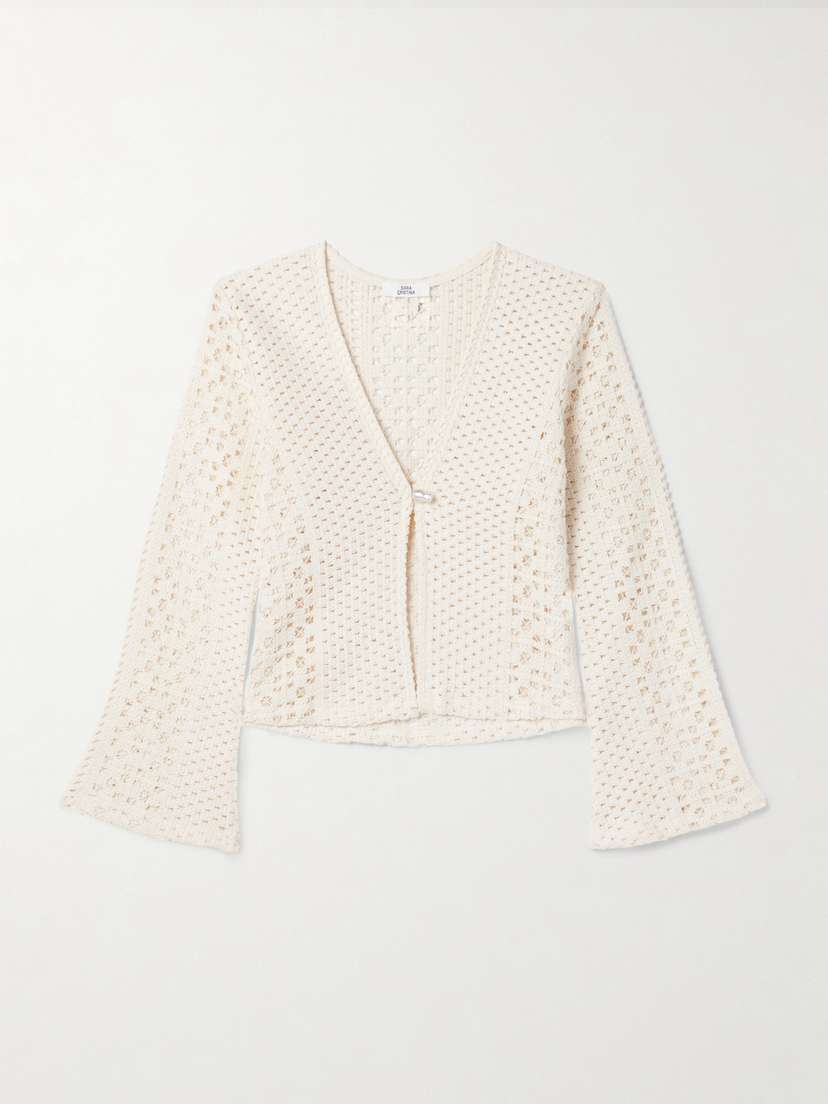 SARA CRISTINA Nerea Pearl-embellished Crocheted Cotton Top