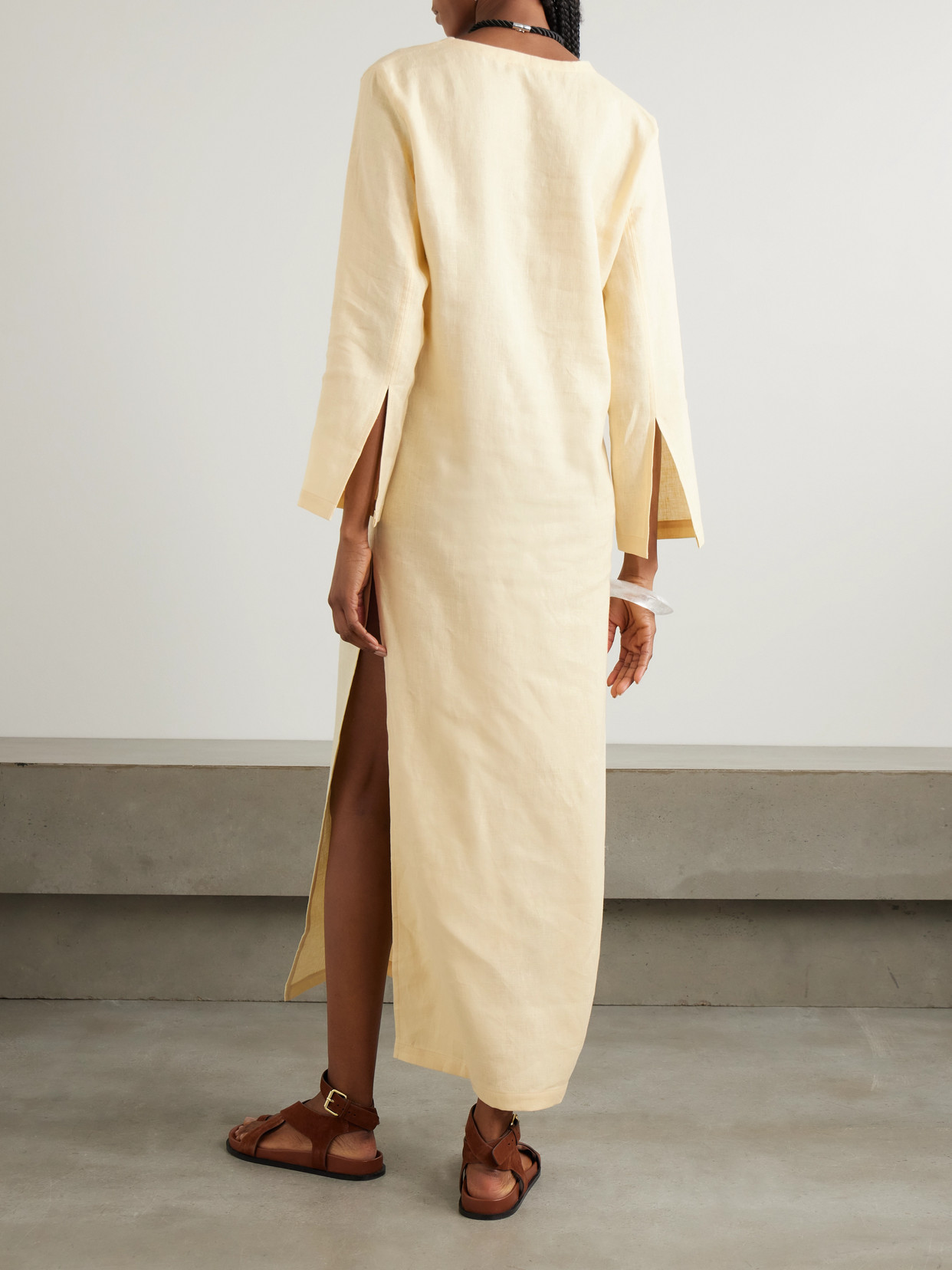 Sara Cristina Pearl-embellished Linen Kaftan In Cream