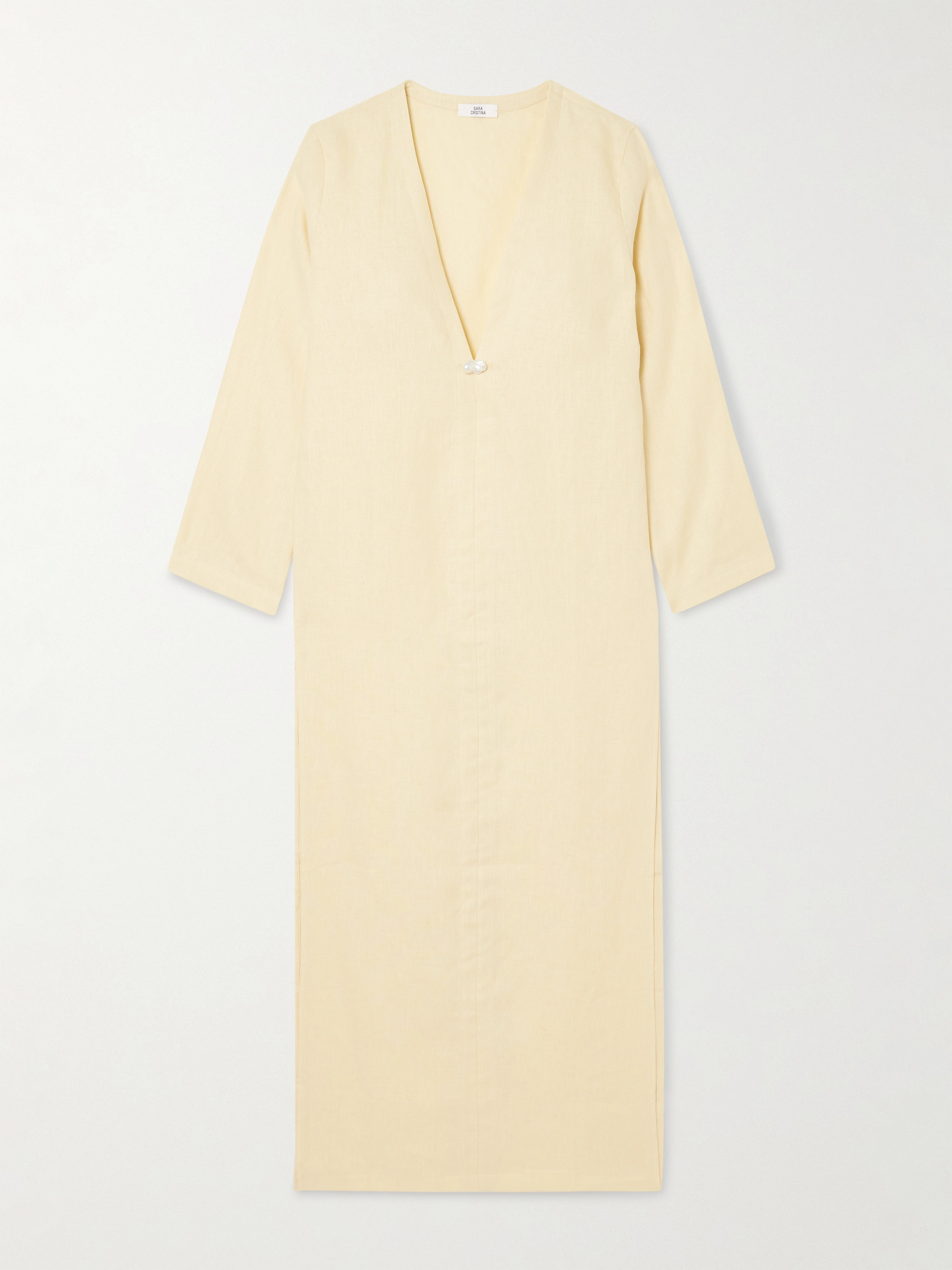 SARA CRISTINA Pearl-embellished linen kaftan