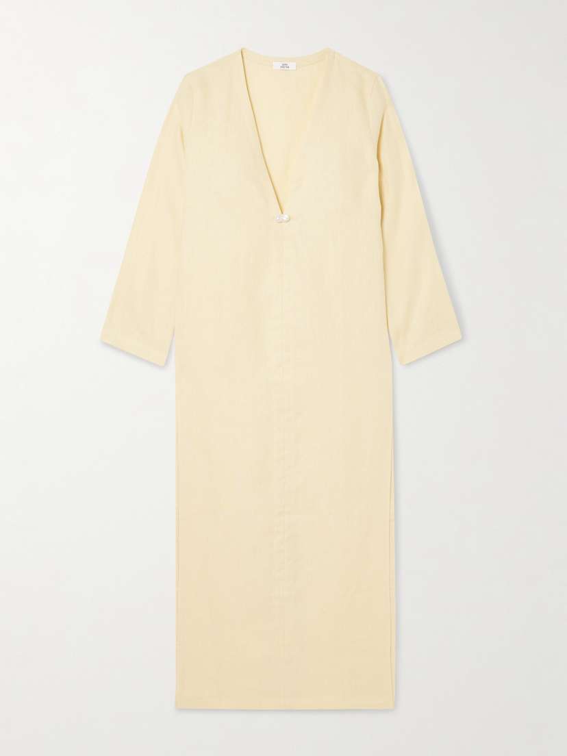 SARA CRISTINA Pearl-embellished Linen Kaftan
