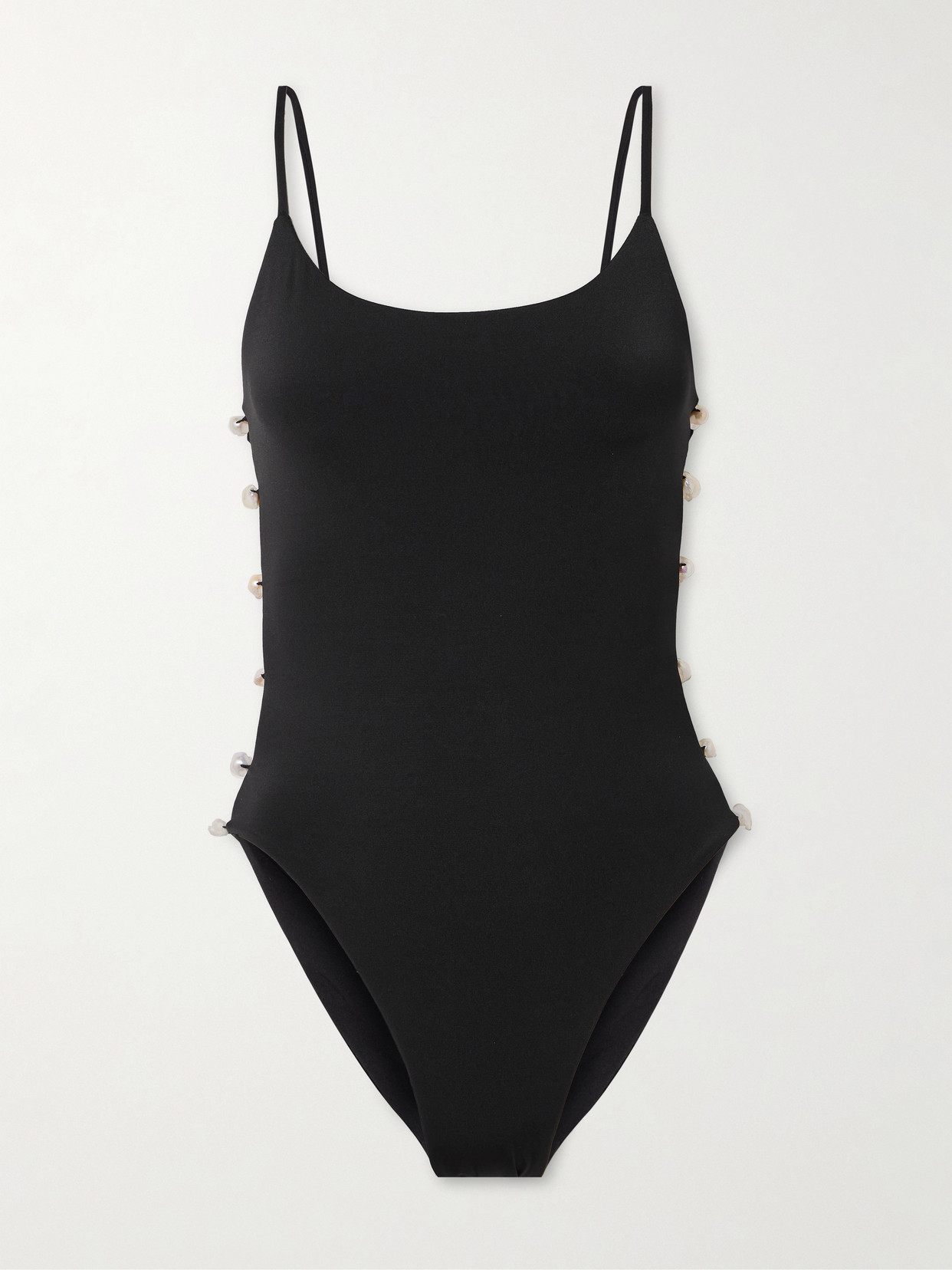 Sara Cristina Ocean Pearl-embellished Cutout Stretch-econyl® Swimsuit In Black