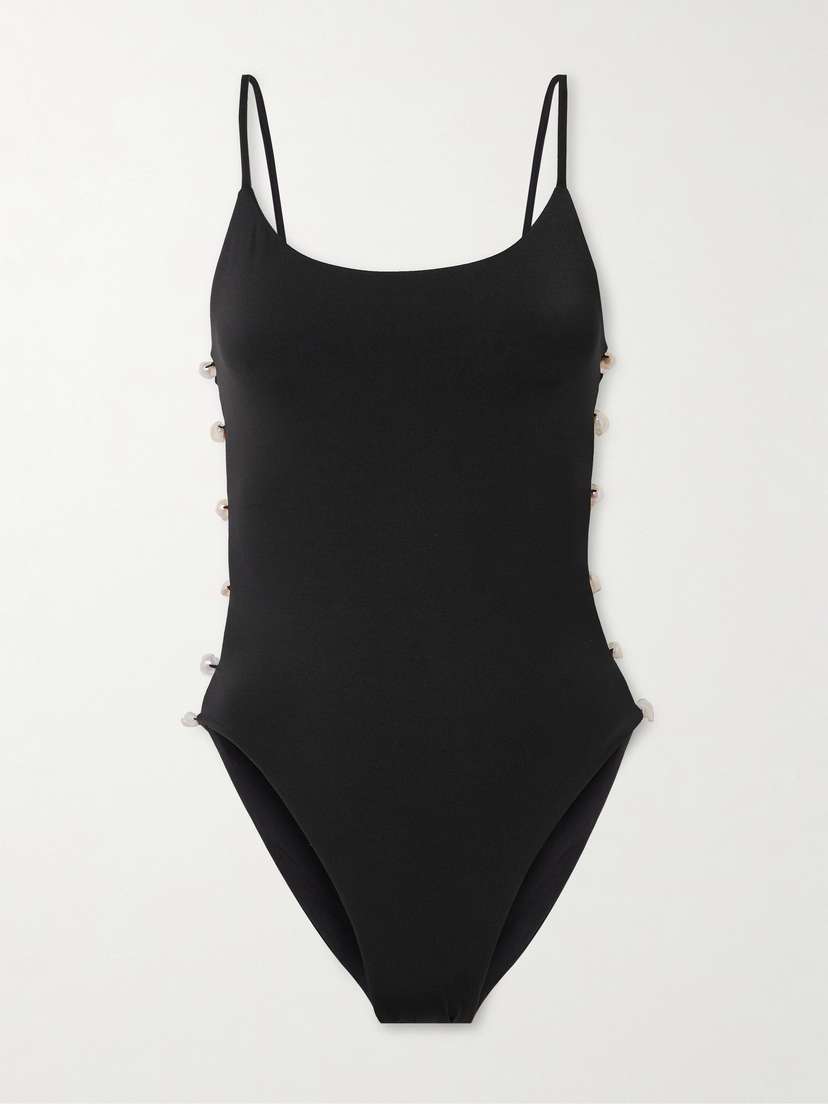 SARA CRISTINA Ocean Pearl-embellished Cutout Stretch-econyl® Swimsuit