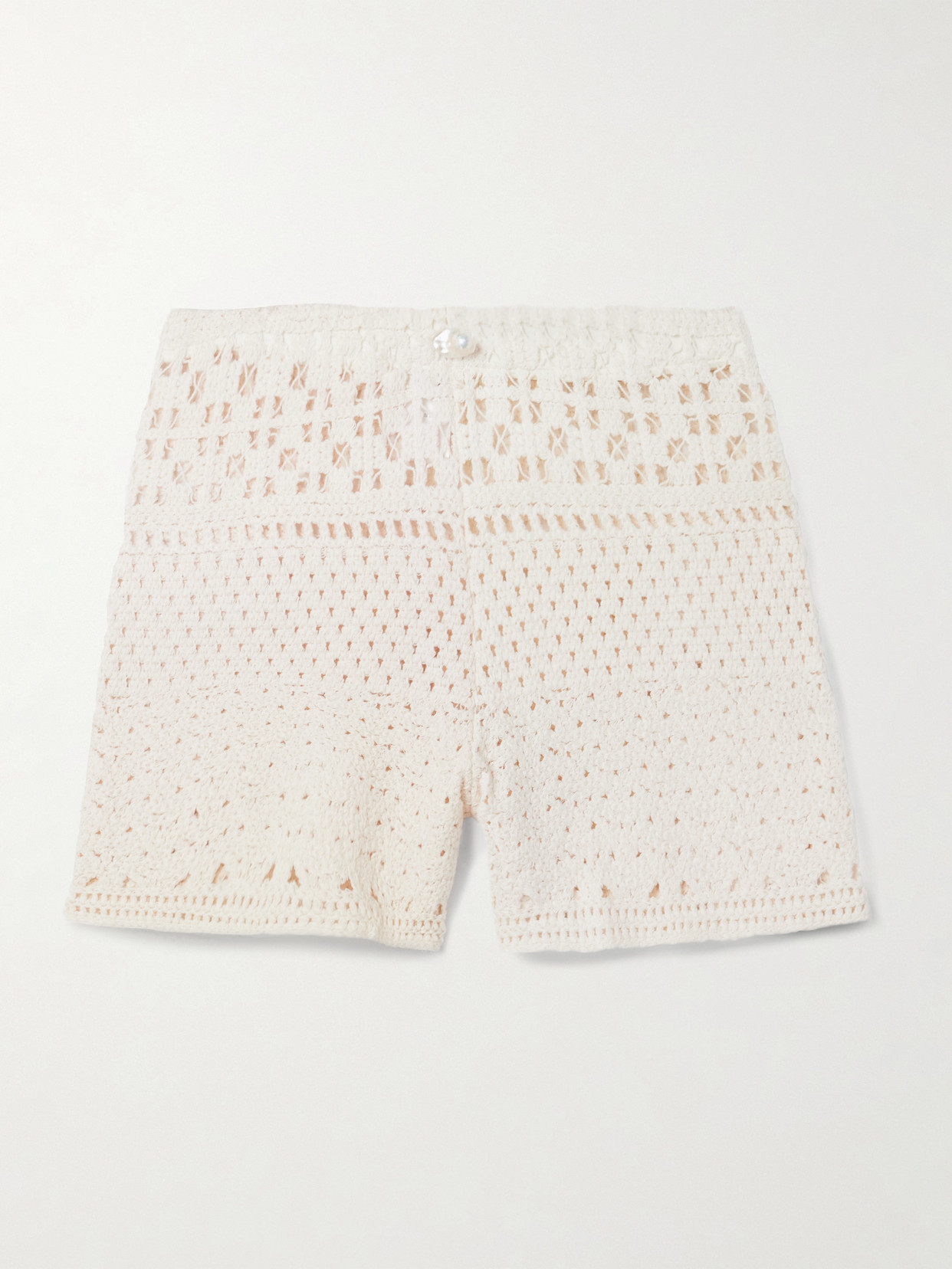 Sara Cristina Playa Pearl-embellished Crocheted Cotton Shorts
