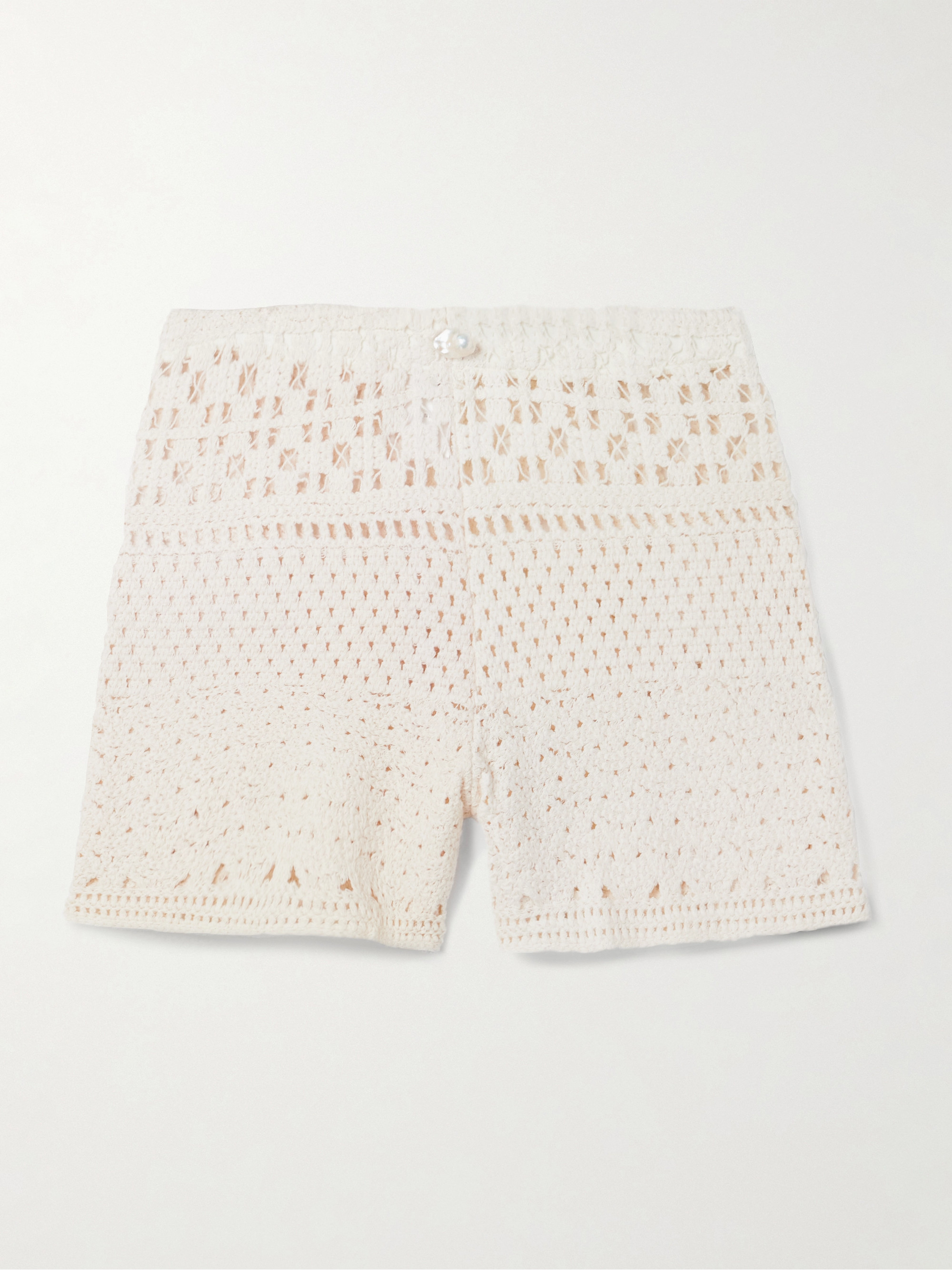 SARA CRISTINA Playa pearl-embellished crocheted cotton shorts