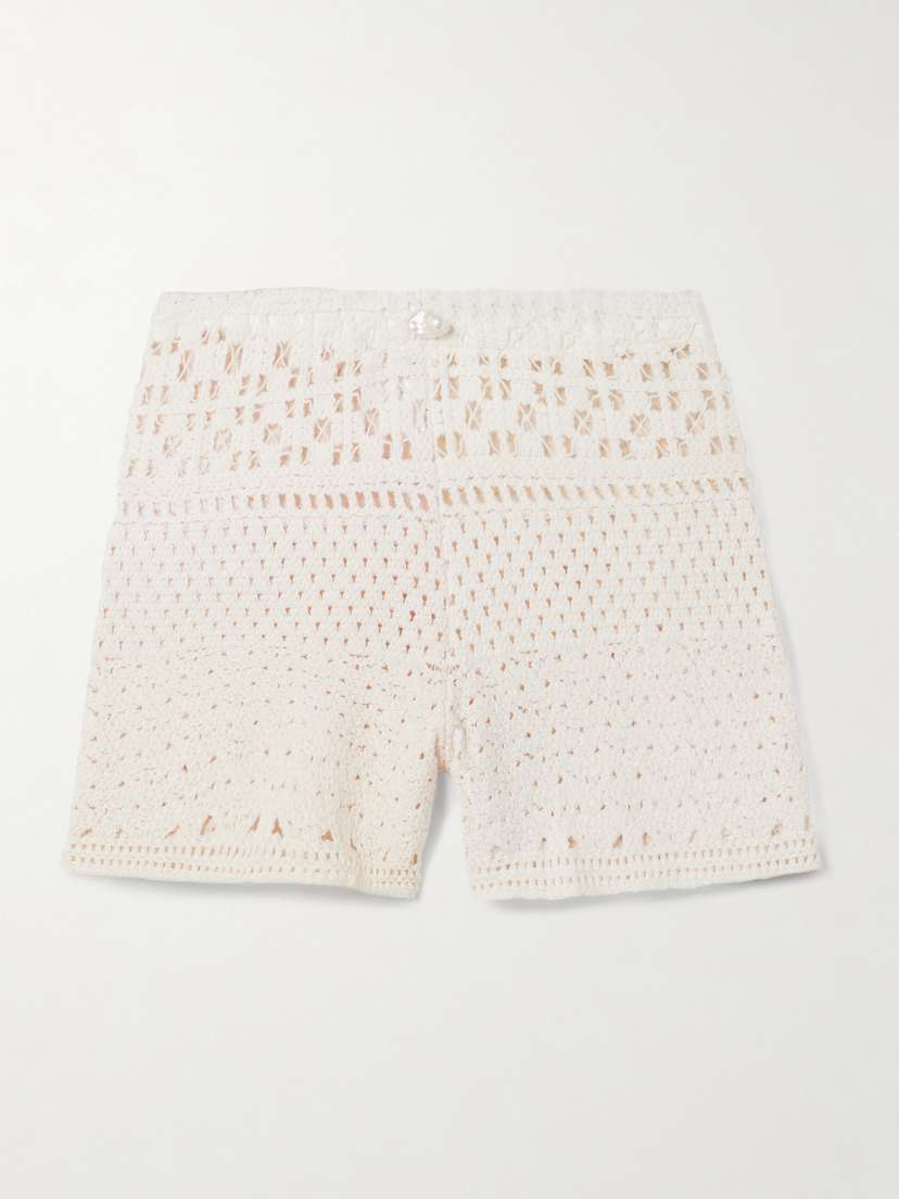 SARA CRISTINA Playa Pearl-embellished Crocheted Cotton Shorts