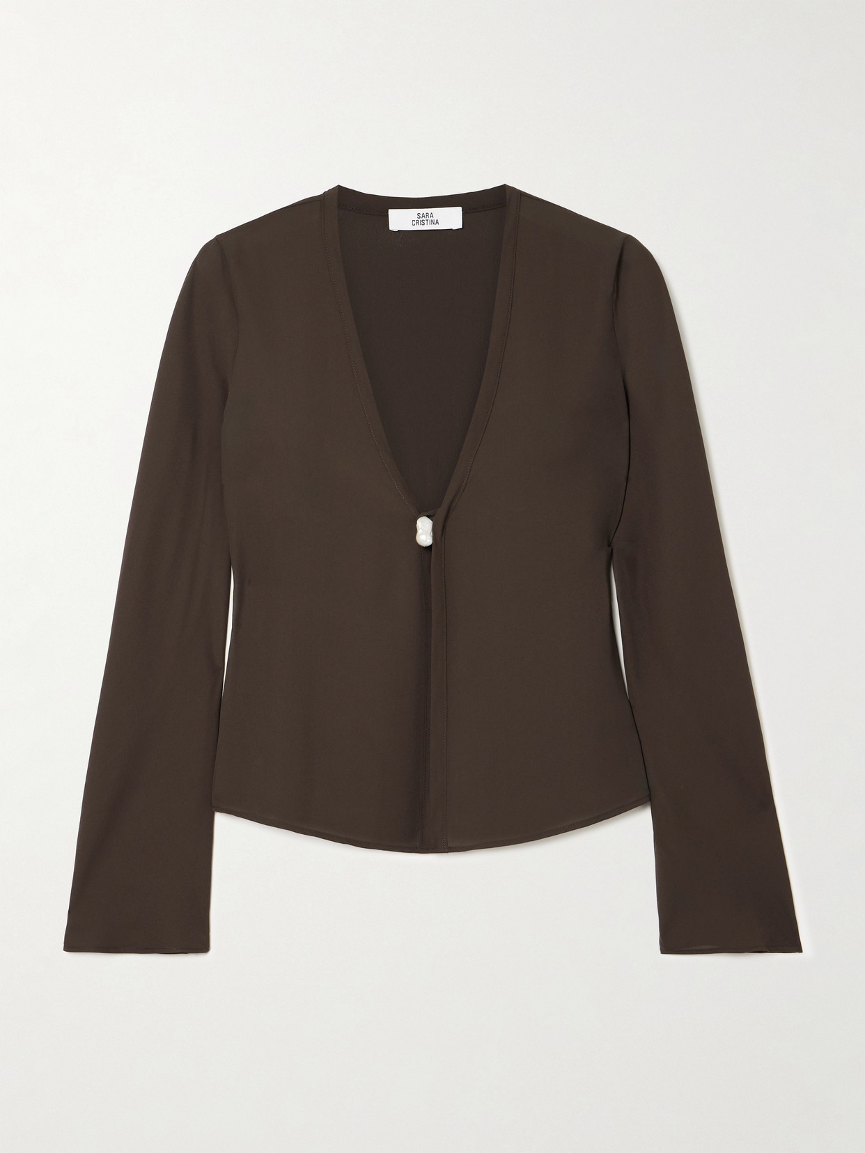 Sara Cristina Nerea Pearl-embellished Recycled Silk-georgette Top In Brown