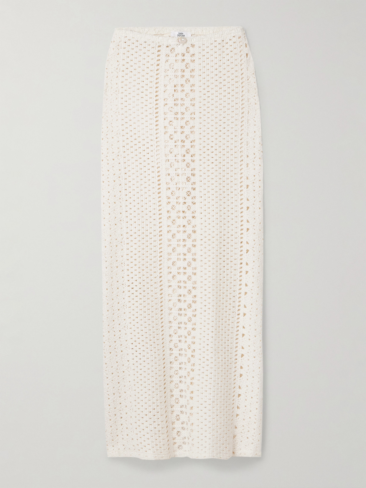 Sara Cristina Sun Pearl-embellished Crocheted Cotton Maxi Skirt