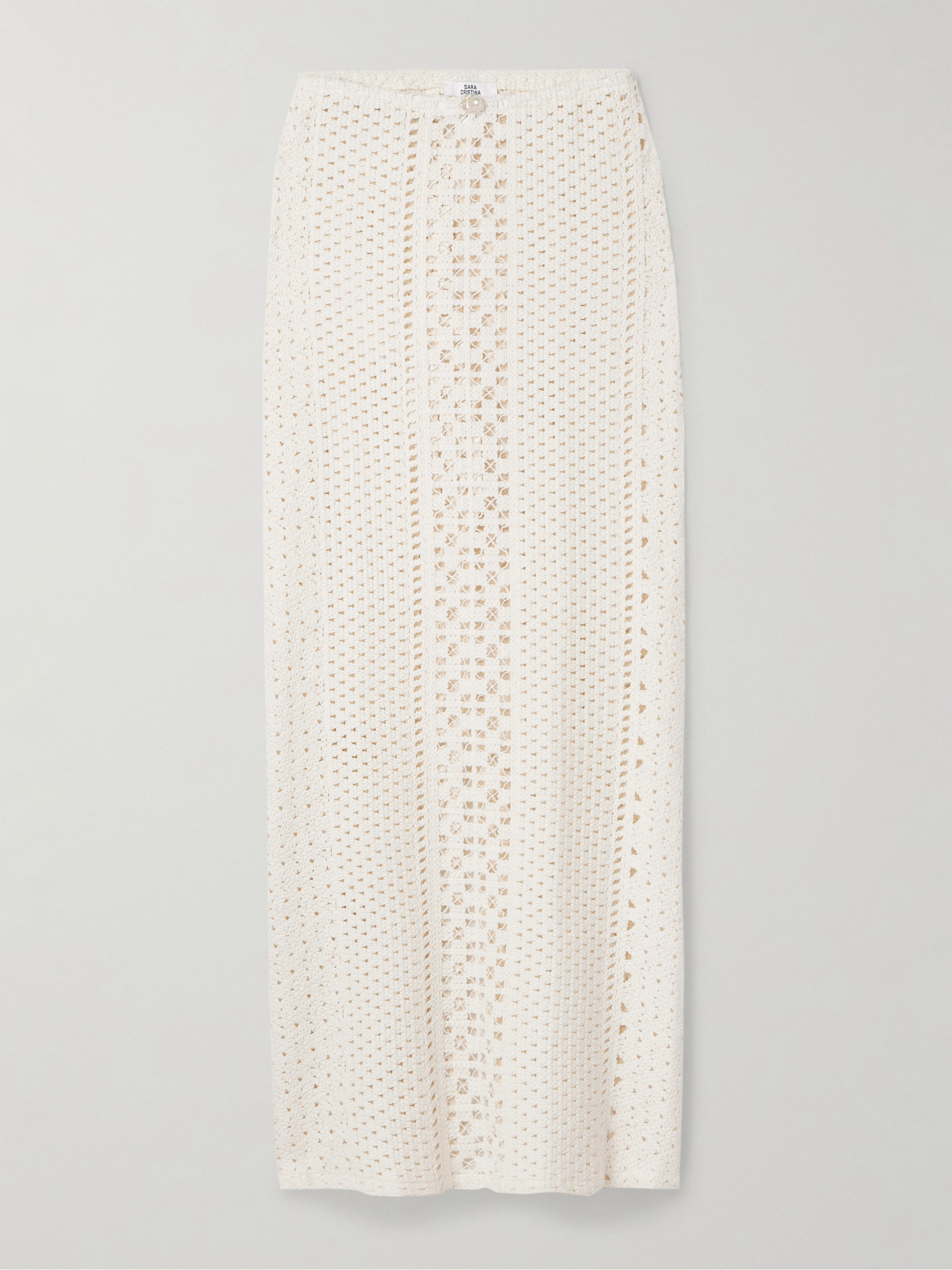 SARA CRISTINA Sun pearl-embellished crocheted cotton maxi skirt