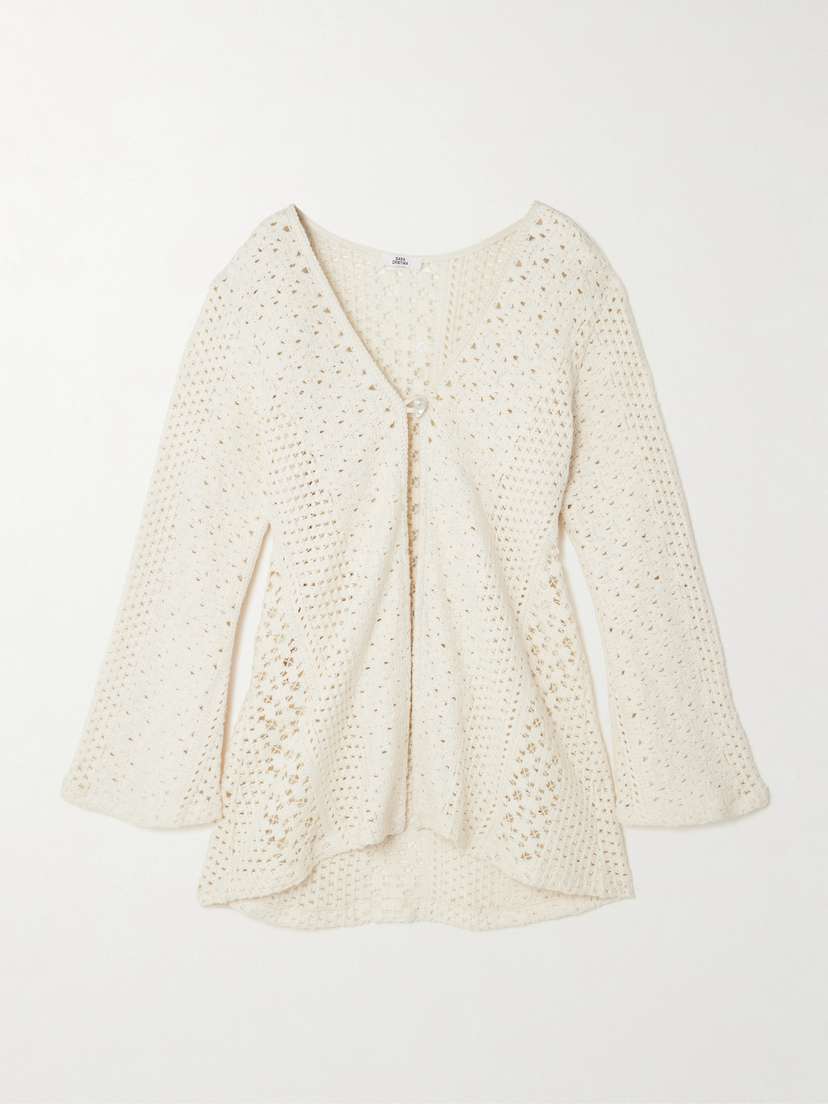 SARA CRISTINA Nerea Pearl-embellished Crocheted Cotton Coverup