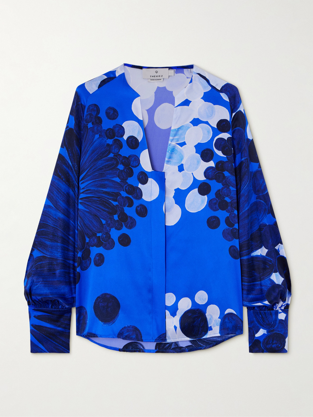 Themis Z Nefeli Printed Silk-satin Shirt In Blue