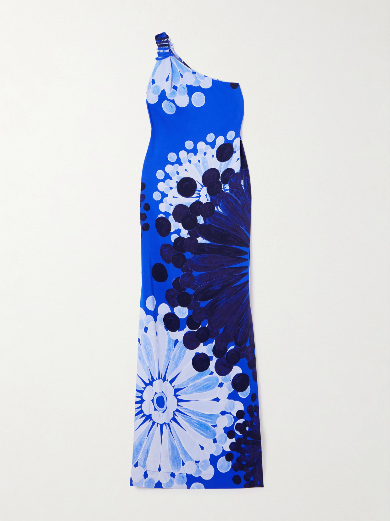 Themis Z Nefeli One-shoulder Floral-print Crepe Maxi Dress In Blue