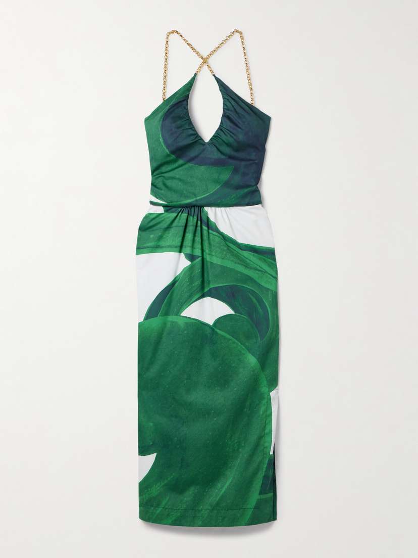 Themis Z Artemis Golden Chain-embellished Printed Cotton Midi Dress