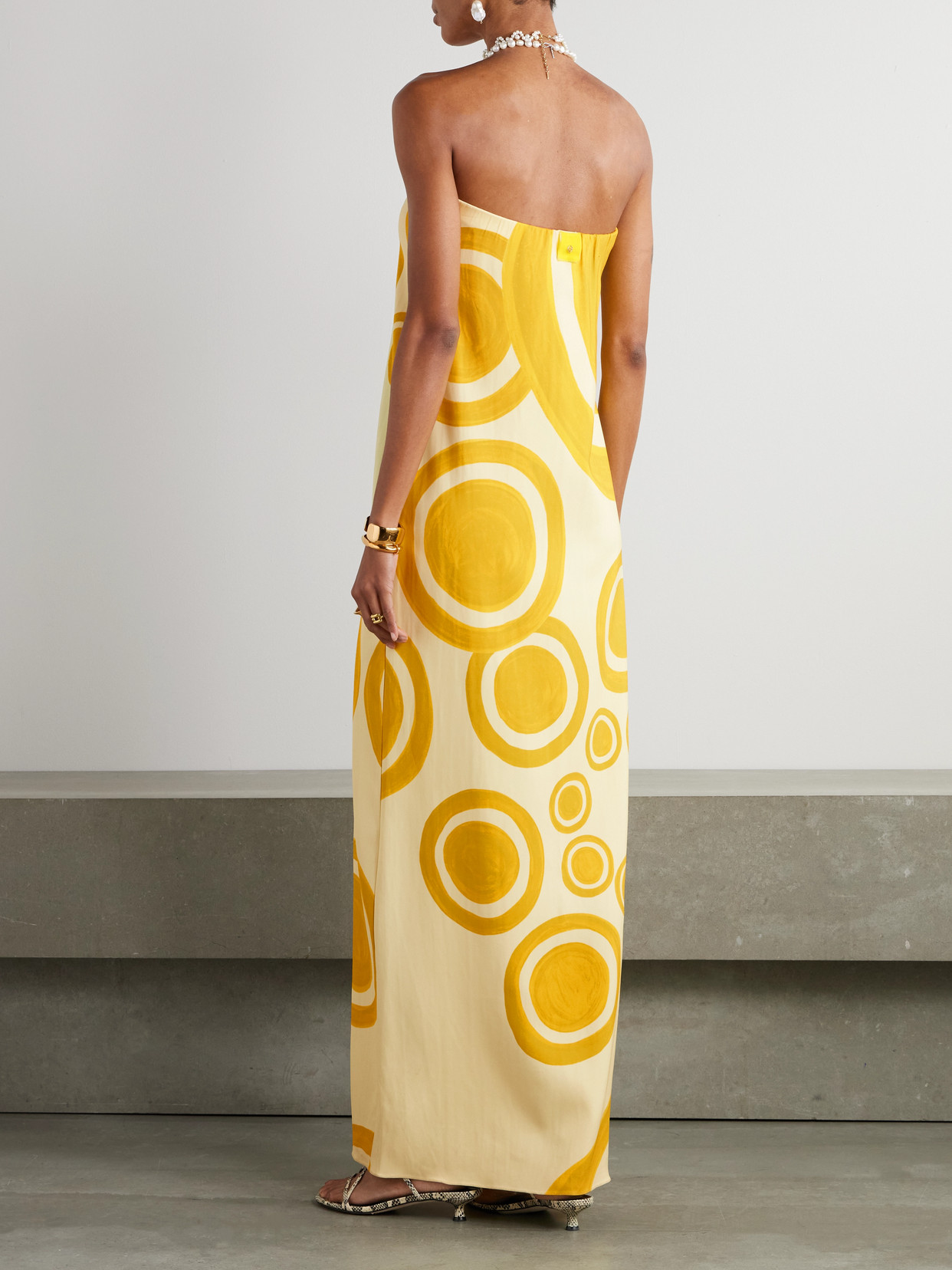 Themis Z Theros Strapless Printed Crepe De Chine Maxi Dress
