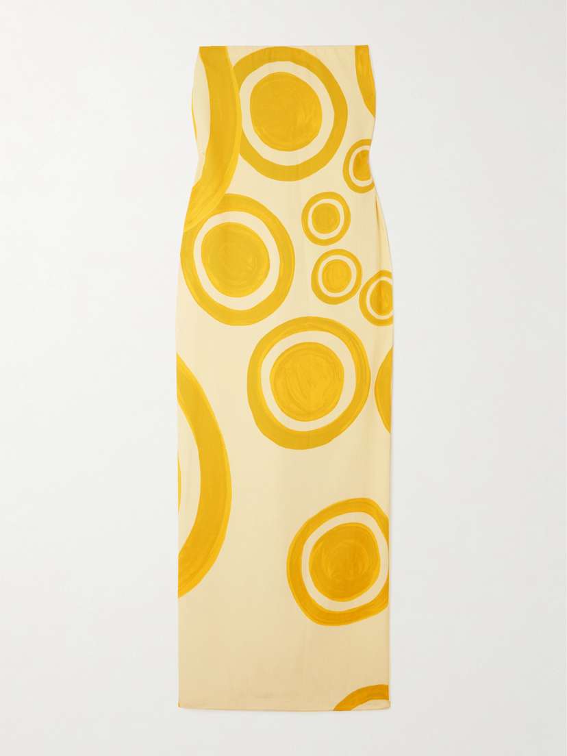 Themis Z Theros Strapless Printed Crepe De Chine Maxi Dress