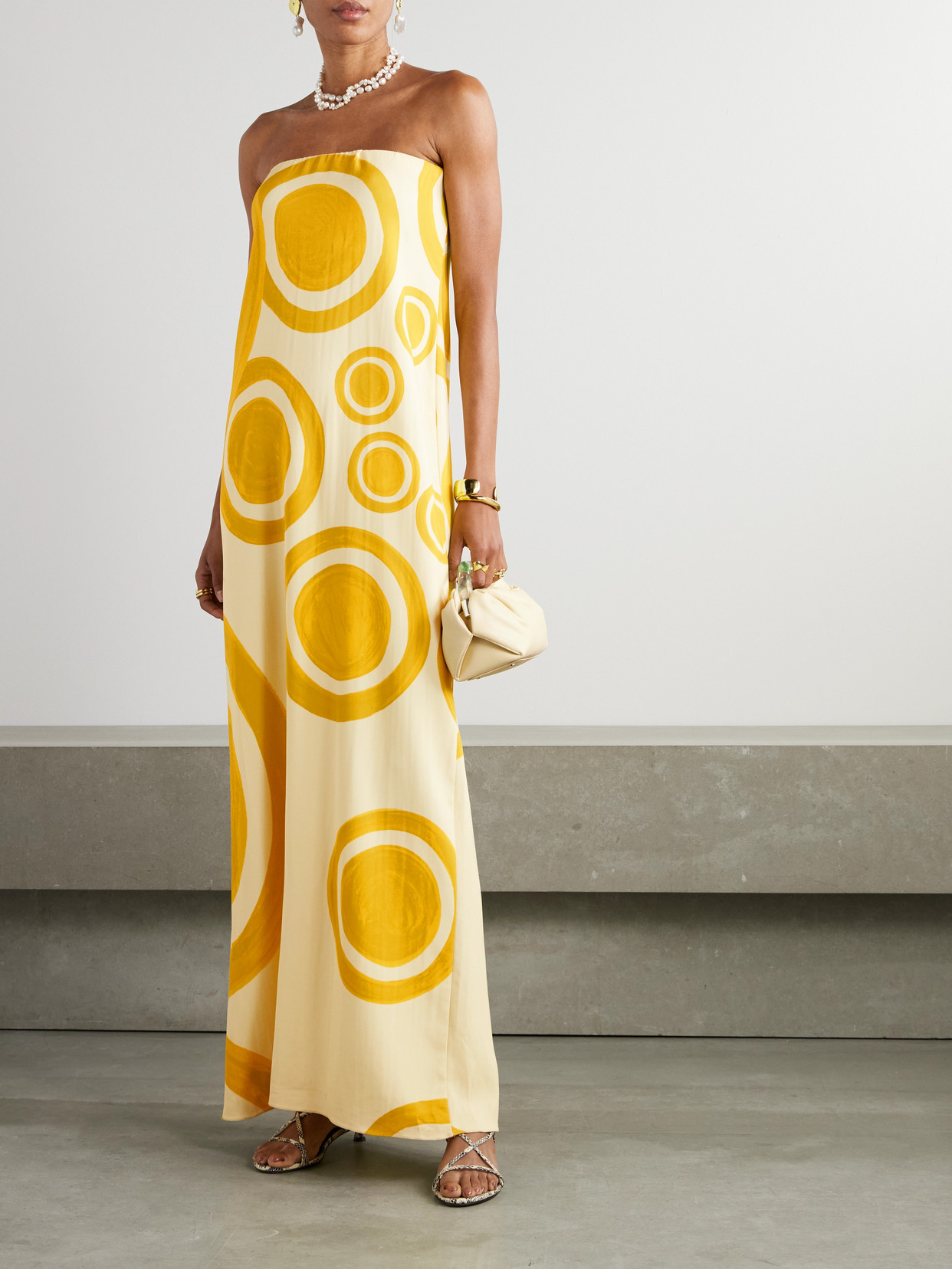 Themis Z Theros Strapless Printed Crepe De Chine Maxi Dress