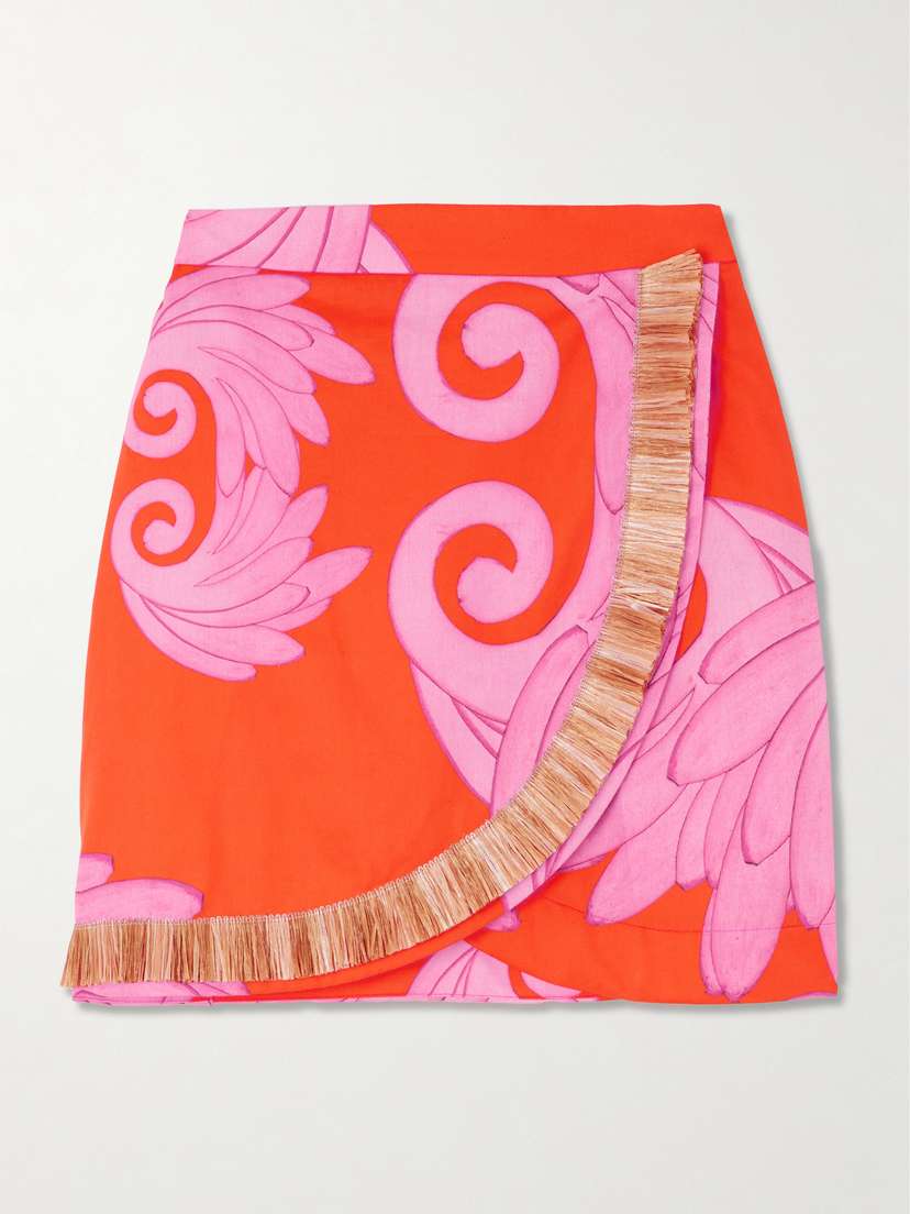 Themis Z Lydia Raffia-trimmed Printed Cotton-twill Mini Skirt